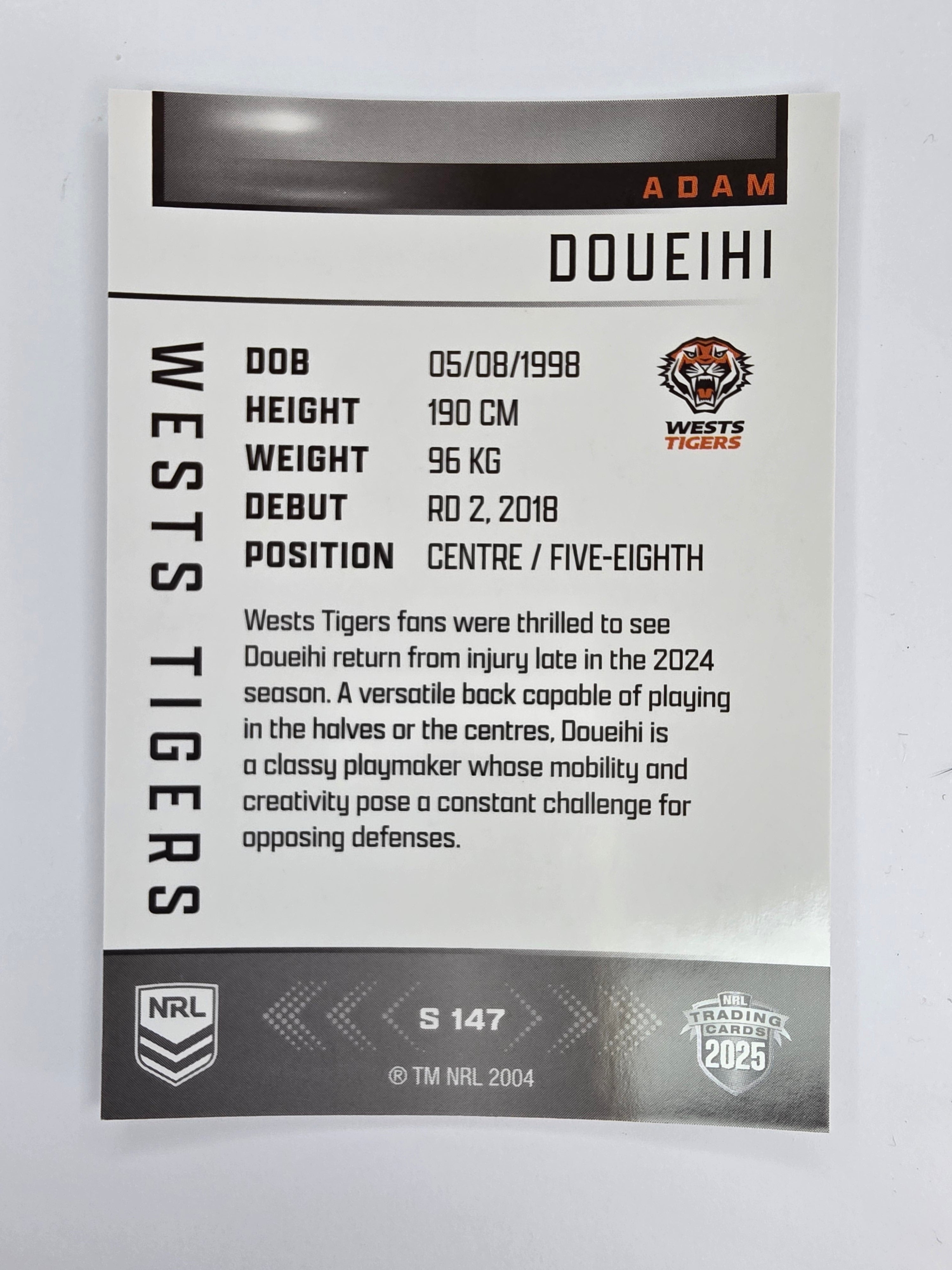 NRL 2025 Elite | Silver Parallel | #S147 | Adam Doueihi | Tigers