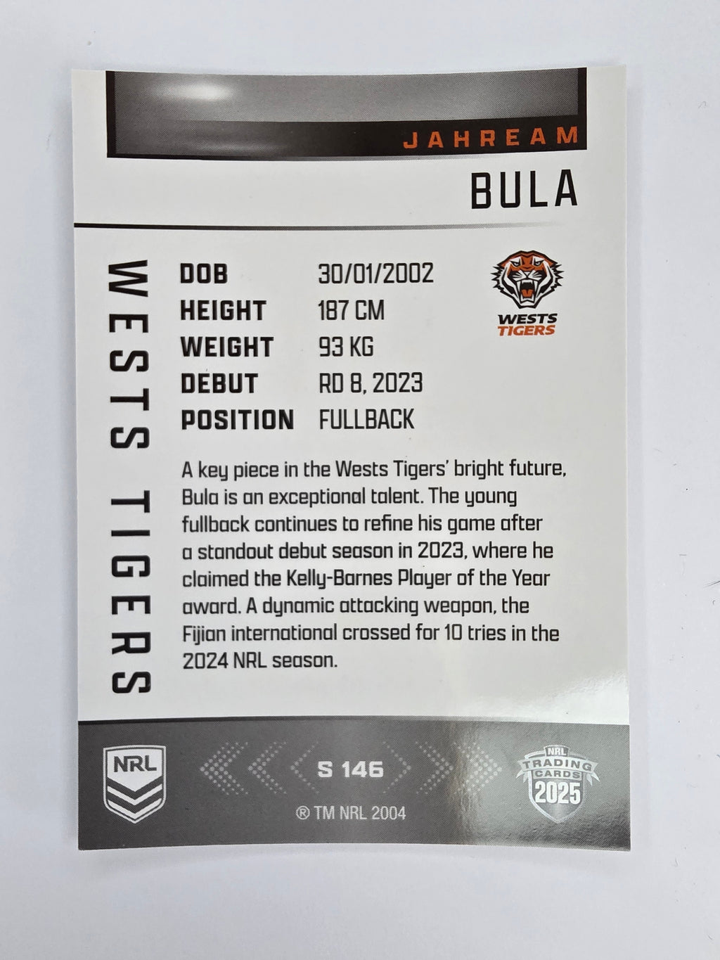 NRL 2025 Elite | Silver Parallel | #S146 | Jahream Bula | Tigers