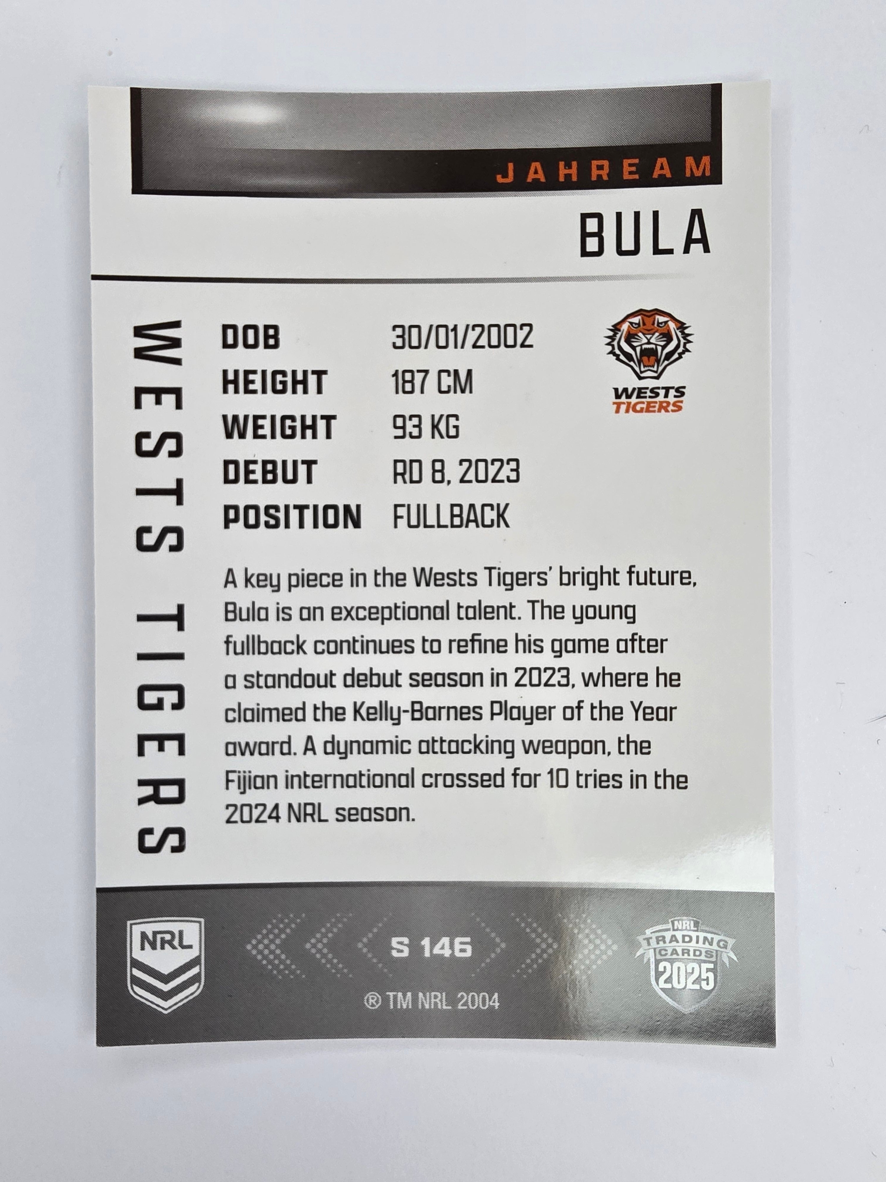 NRL 2025 Elite | Silver Parallel | #S146 | Jahream Bula | Tigers