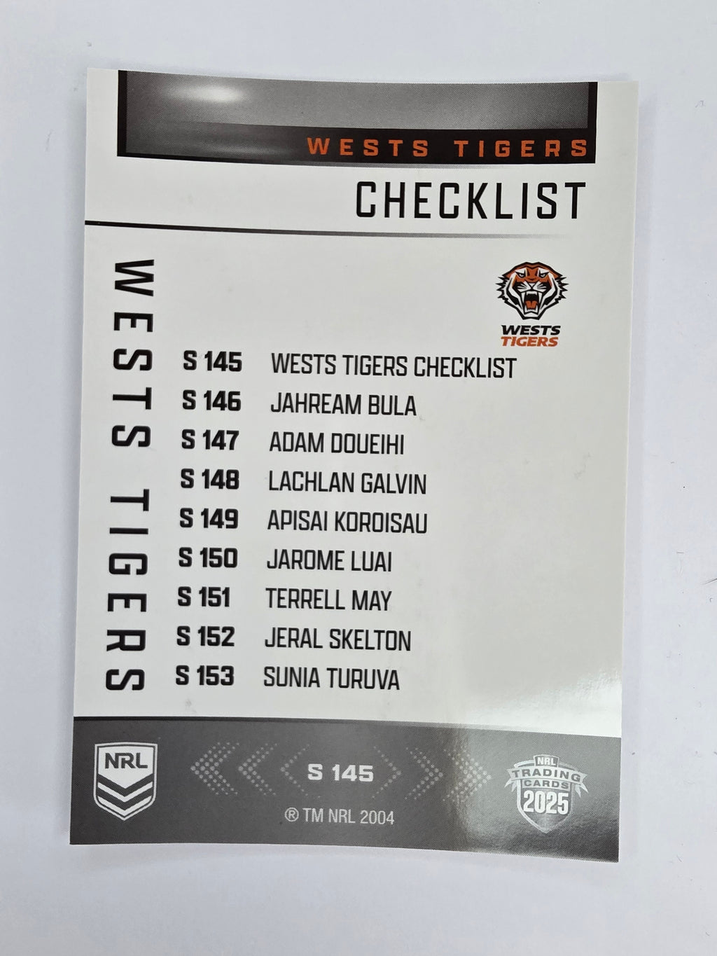 NRL 2025 Elite | Silver Parallel | #S145 | Checklist | Tigers