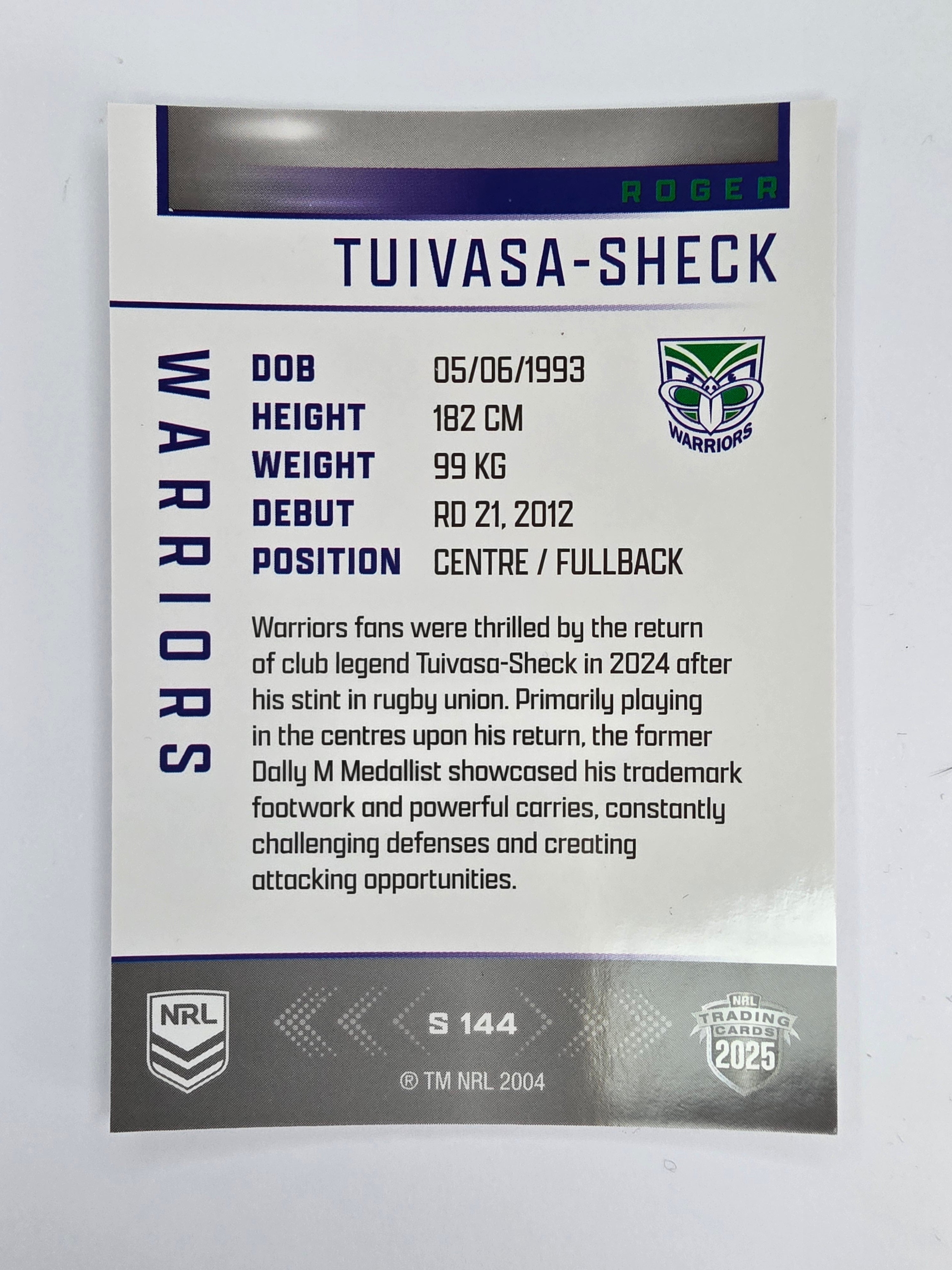 NRL 2025 Elite | Silver Parallel | #S144 | Roger Tuivasa-Sheck | Warriors