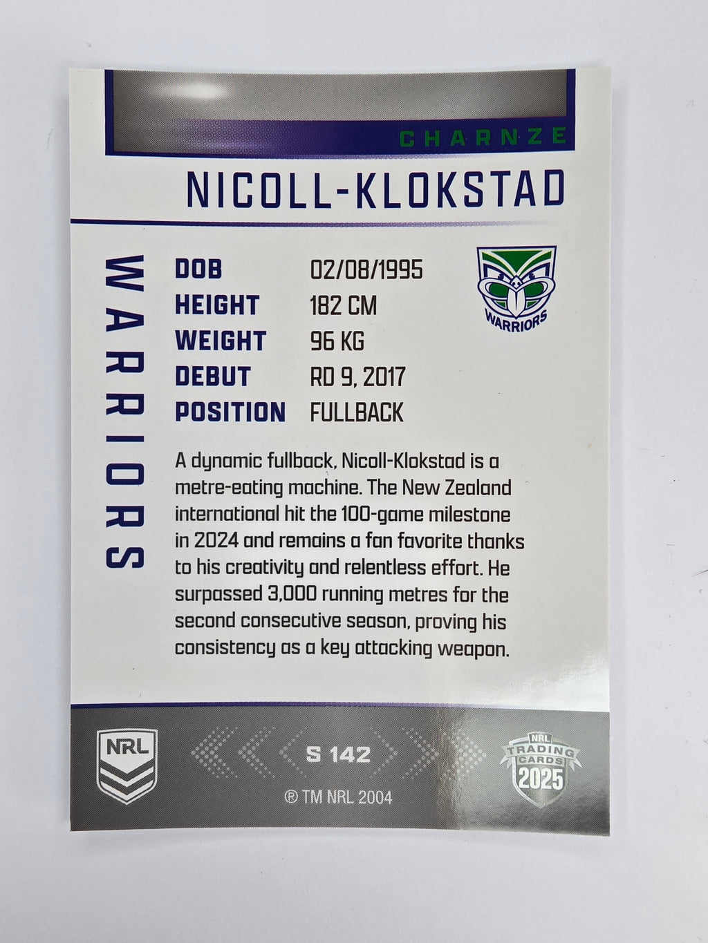 NRL 2025 Elite | Silver Parallel | #S142 | Charnze Nicoll-Klokstad | Warriors