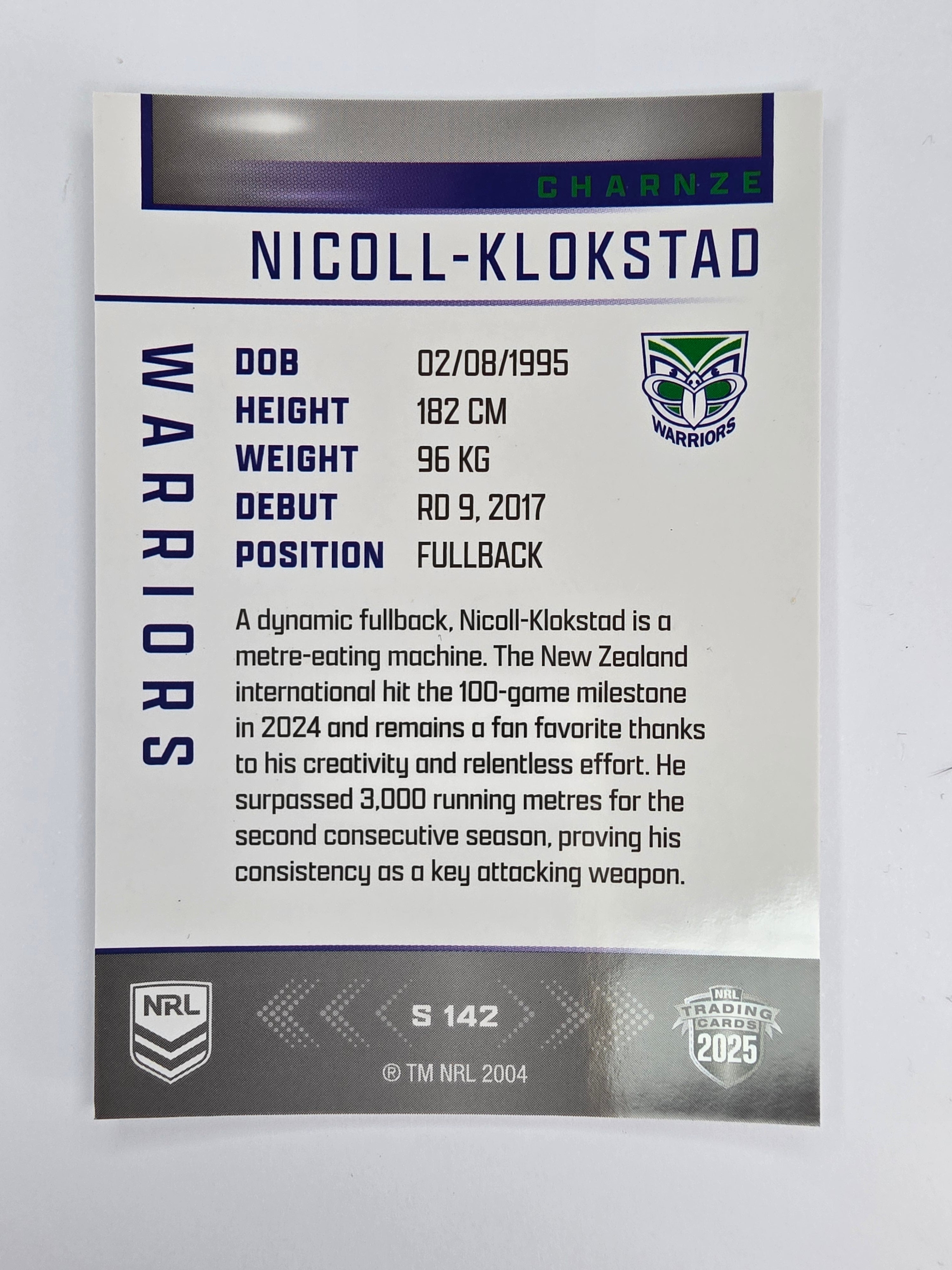 NRL 2025 Elite | Silver Parallel | #S142 | Charnze Nicoll-Klokstad | Warriors