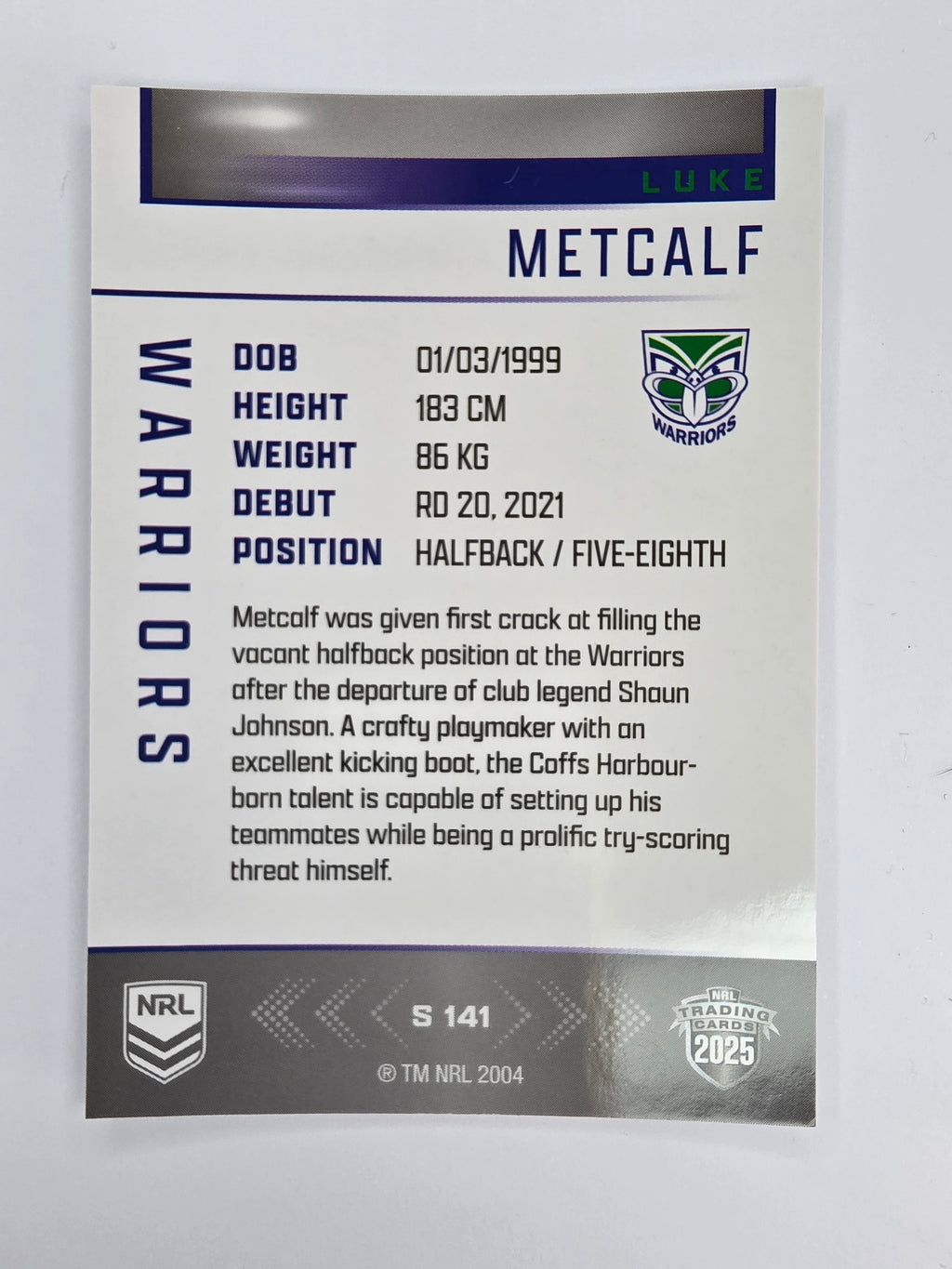NRL 2025 Elite | Silver Parallel | #S141 | Luke Metcalf | Warriors