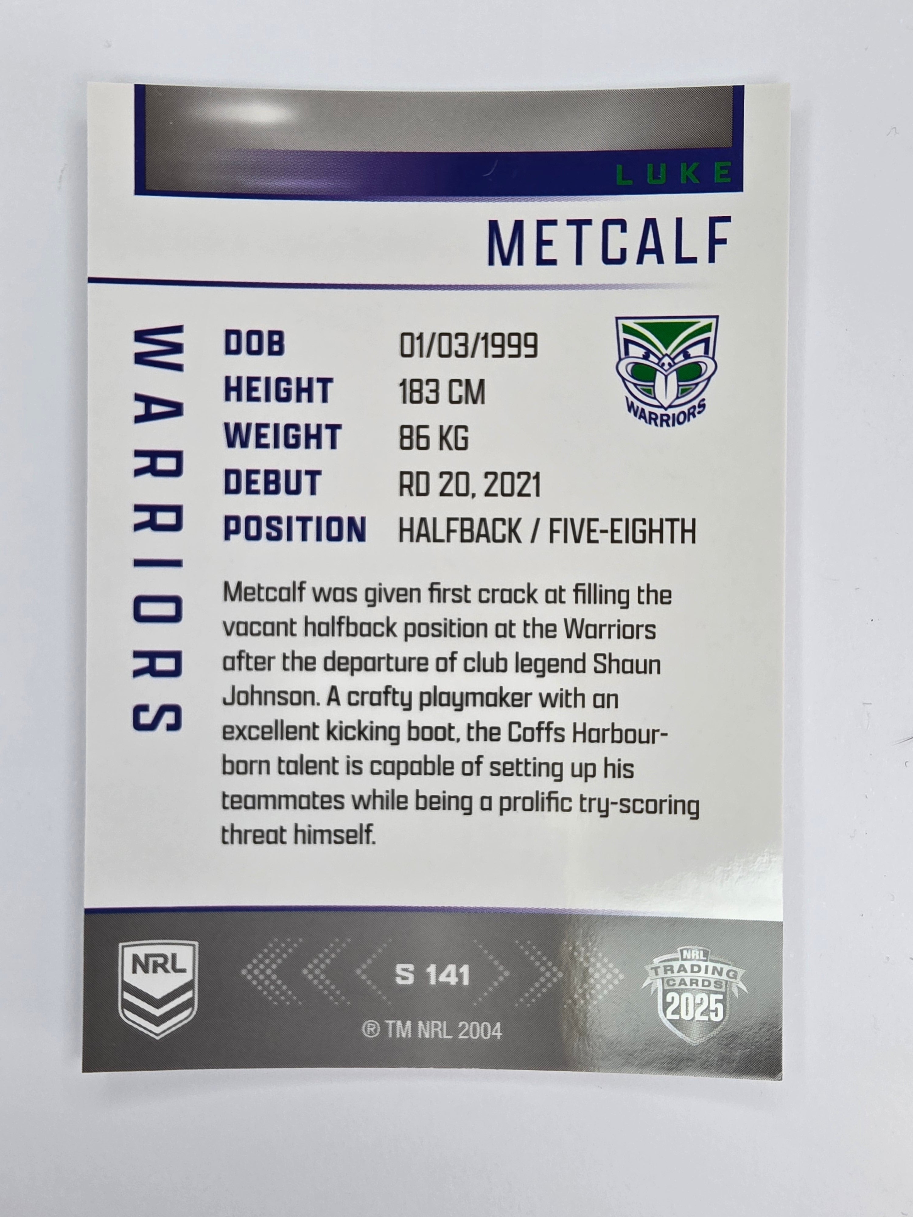 NRL 2025 Elite | Silver Parallel | #S141 | Luke Metcalf | Warriors