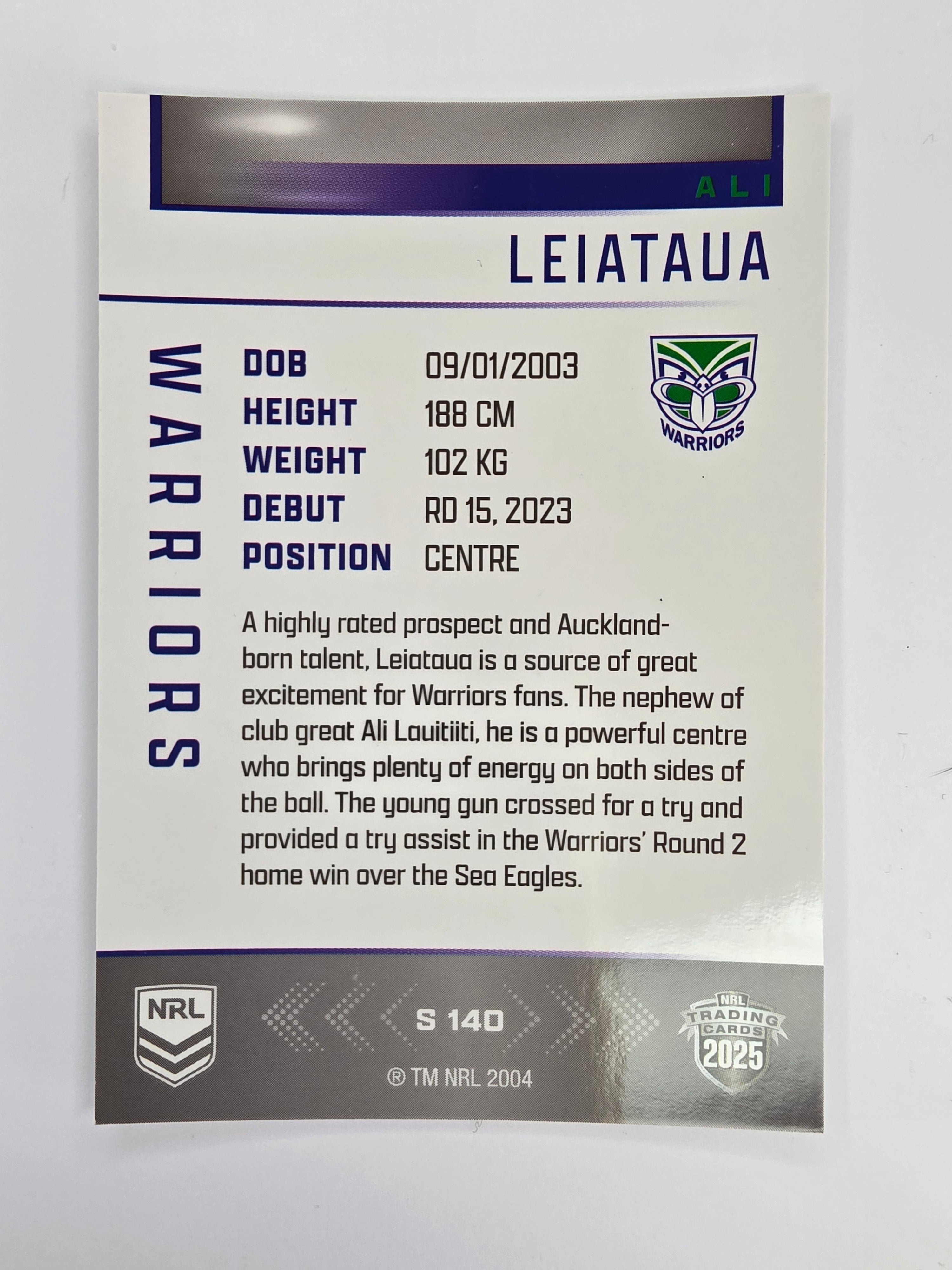 NRL 2025 Elite | Silver Parallel | #S140 | Ali Leiataua | Warriors