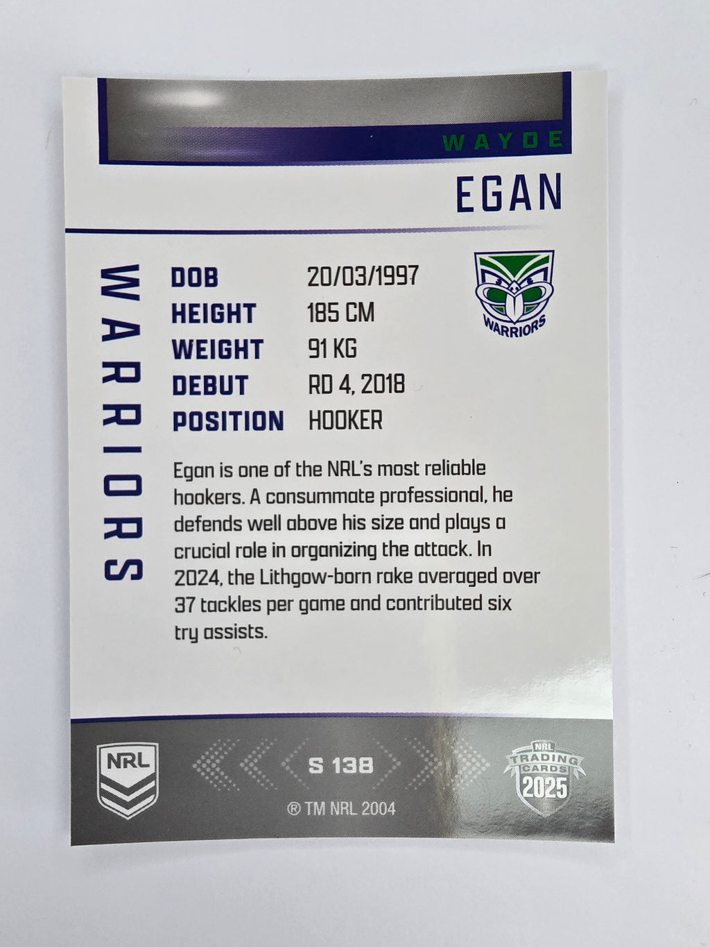 NRL 2025 Elite | Silver Parallel | #S138 | Wayde Egan | Warriors