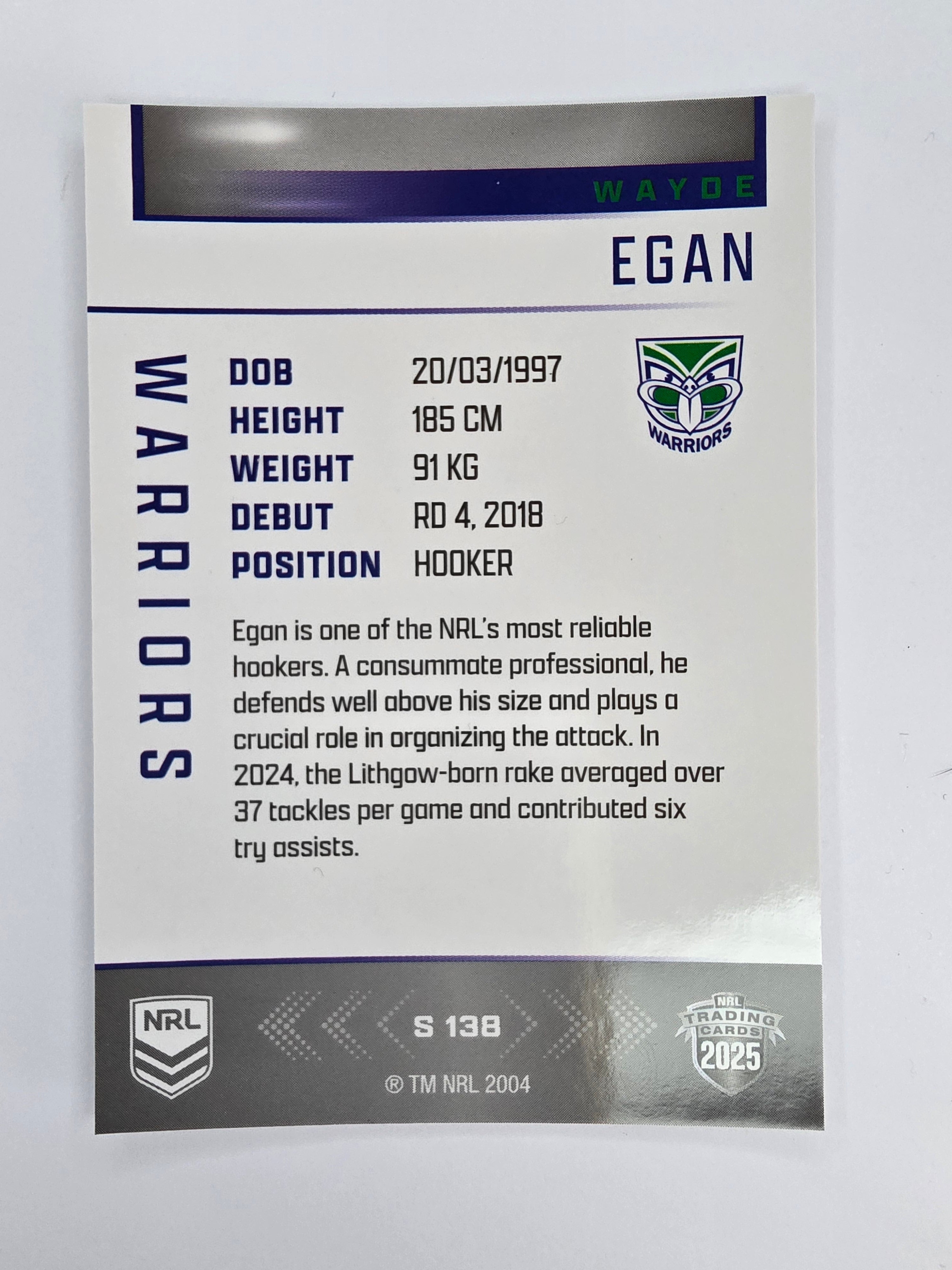 NRL 2025 Elite | Silver Parallel | #S138 | Wayde Egan | Warriors