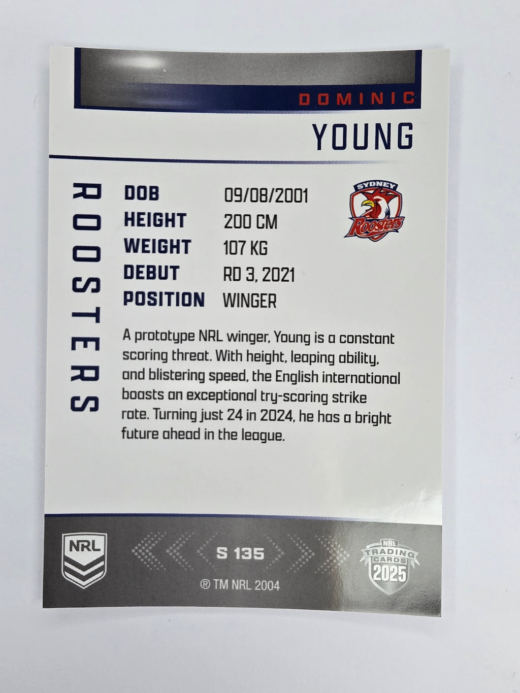NRL 2025 Elite | Silver Parallel | #S135 | Dominic Young | Roosters