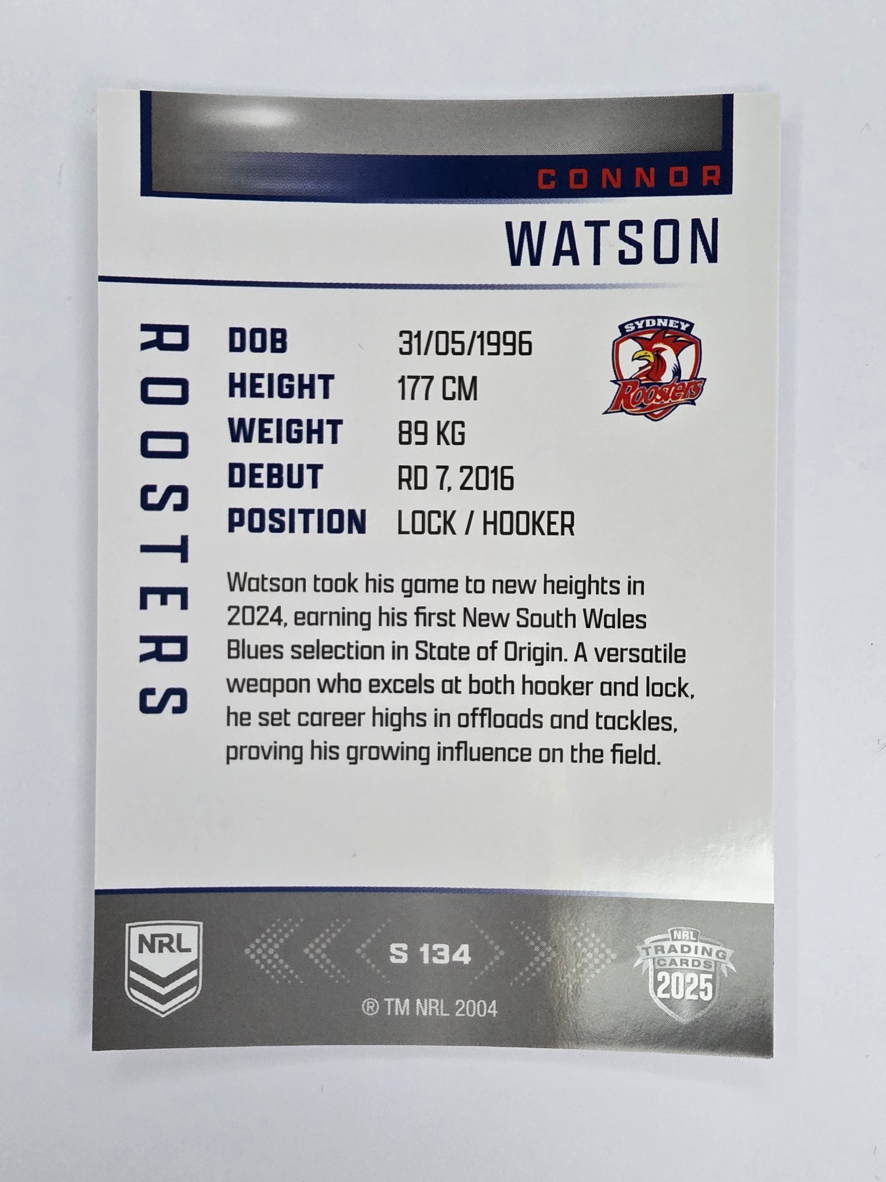 NRL 2025 Elite | Silver Parallel | #S134 | Connor Watson | Roosters