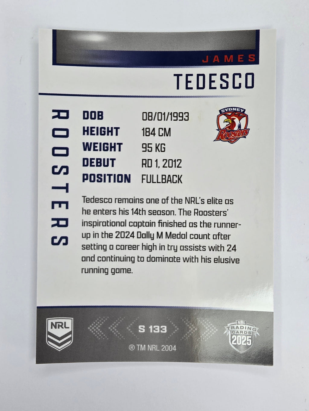NRL 2025 Elite | Silver Parallel | #S133 | James Tedesco | Roosters