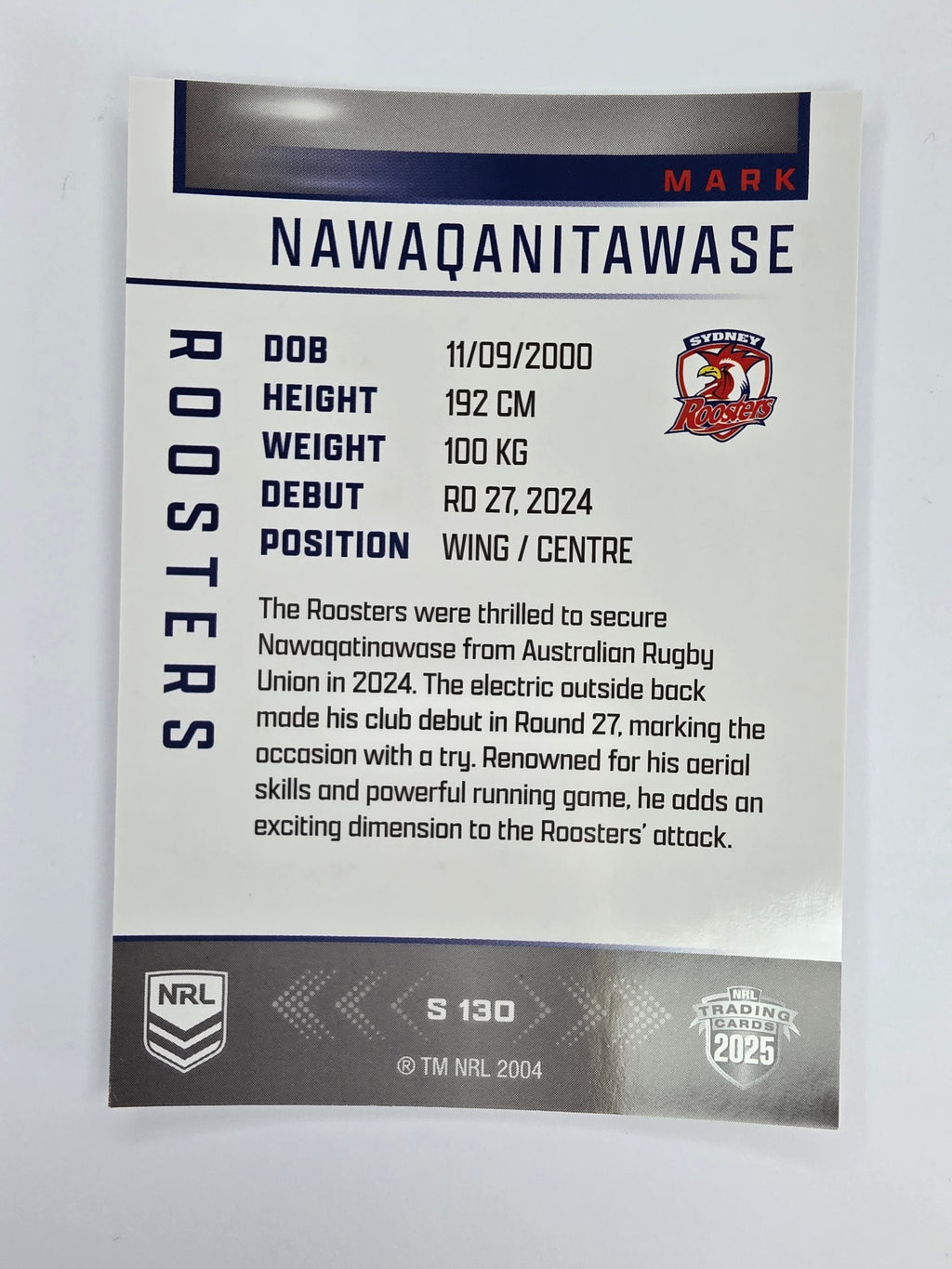 NRL 2025 Elite | Silver Parallel | #S130 | Mark Nawaqanitawase | Roosters