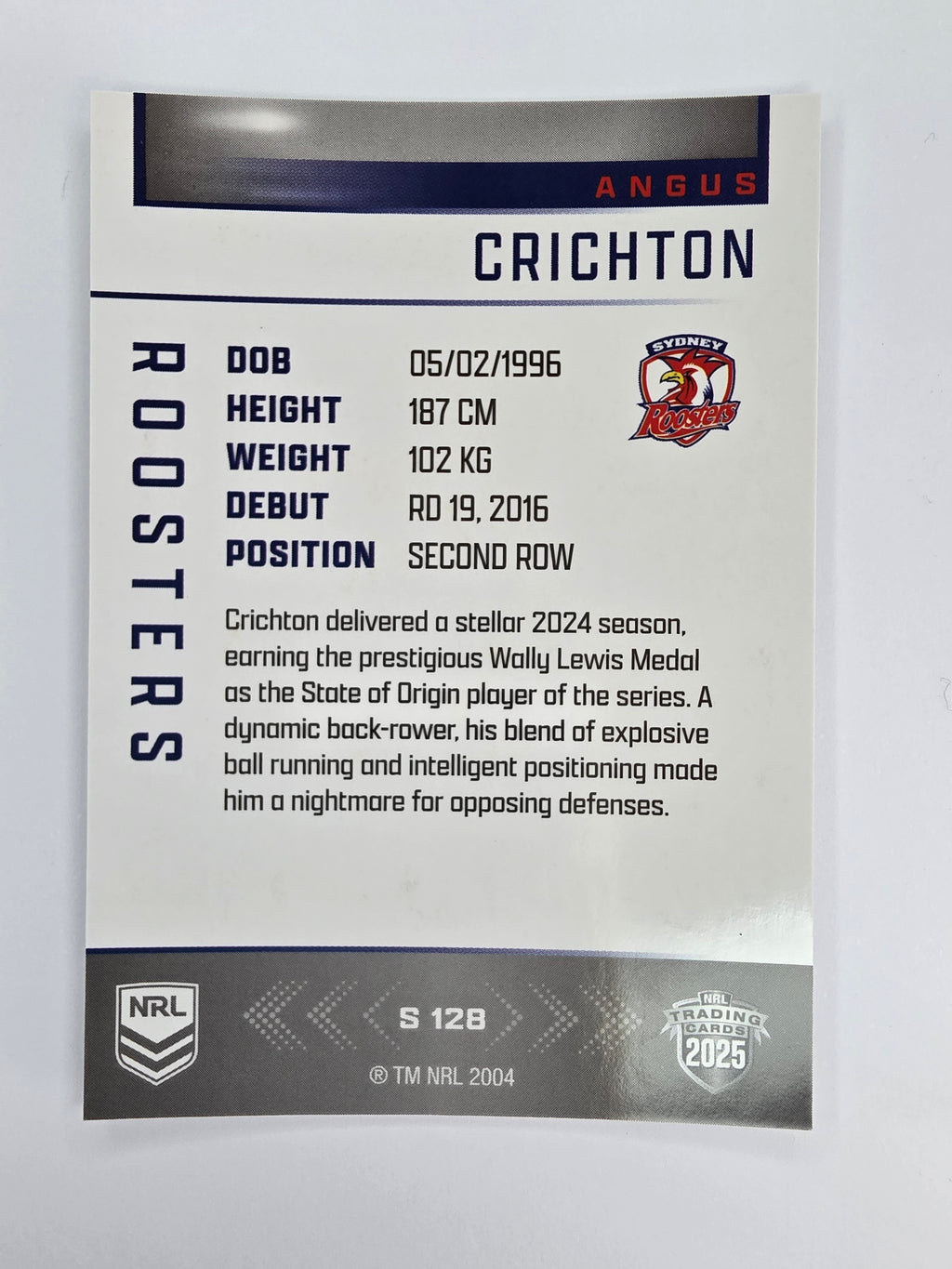 NRL 2025 Elite | Silver Parallel | #S128 | Angus Crichton | Roosters