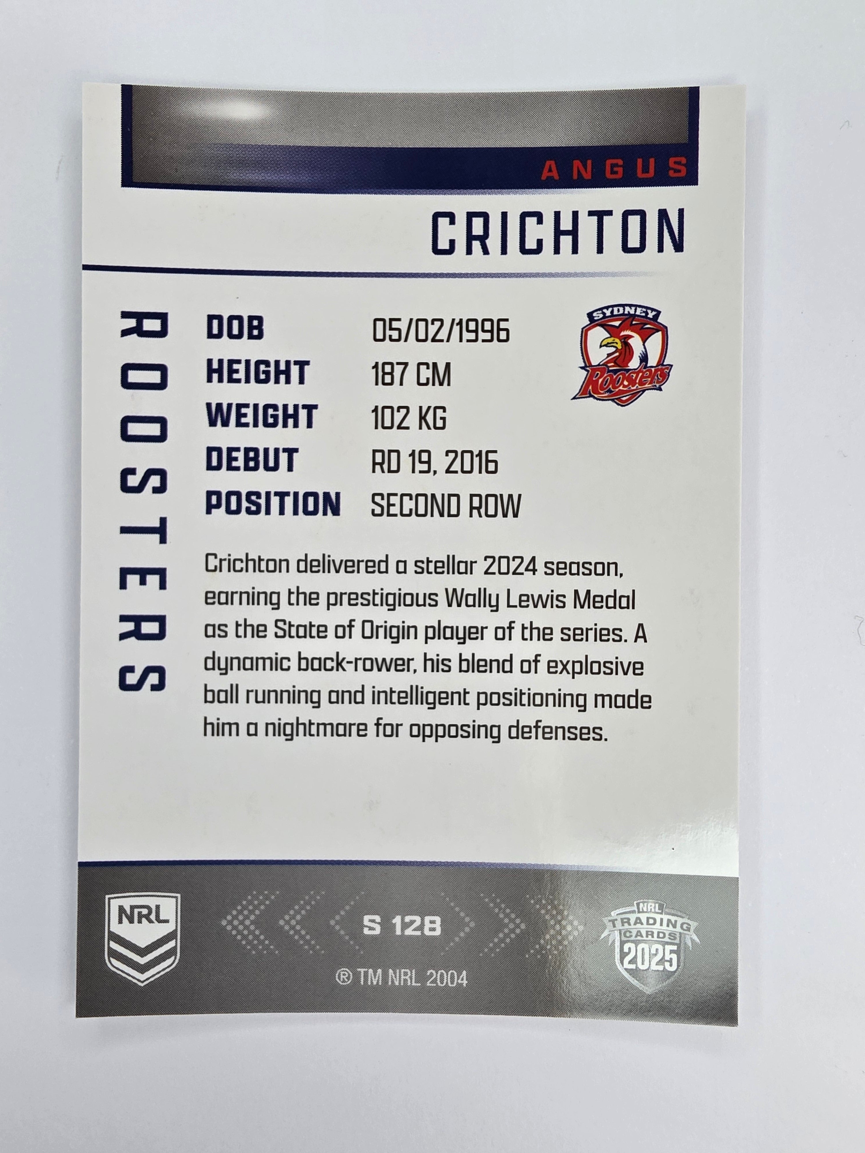 NRL 2025 Elite | Silver Parallel | #S128 | Angus Crichton | Roosters