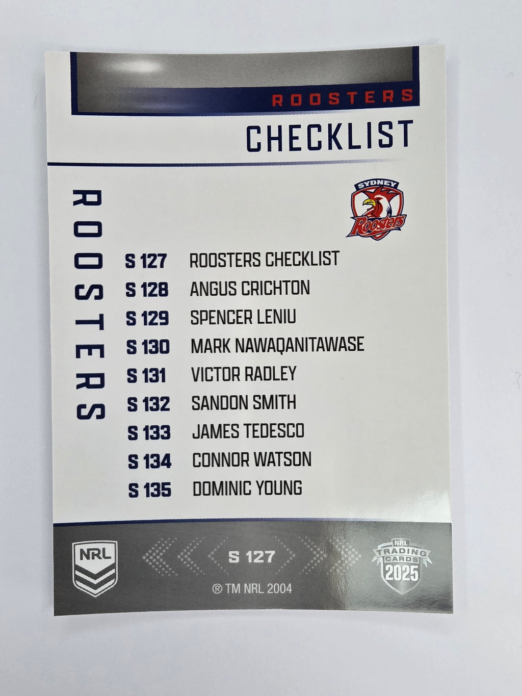 NRL 2025 Elite | Silver Parallel | #S127 | Checklist | Roosters