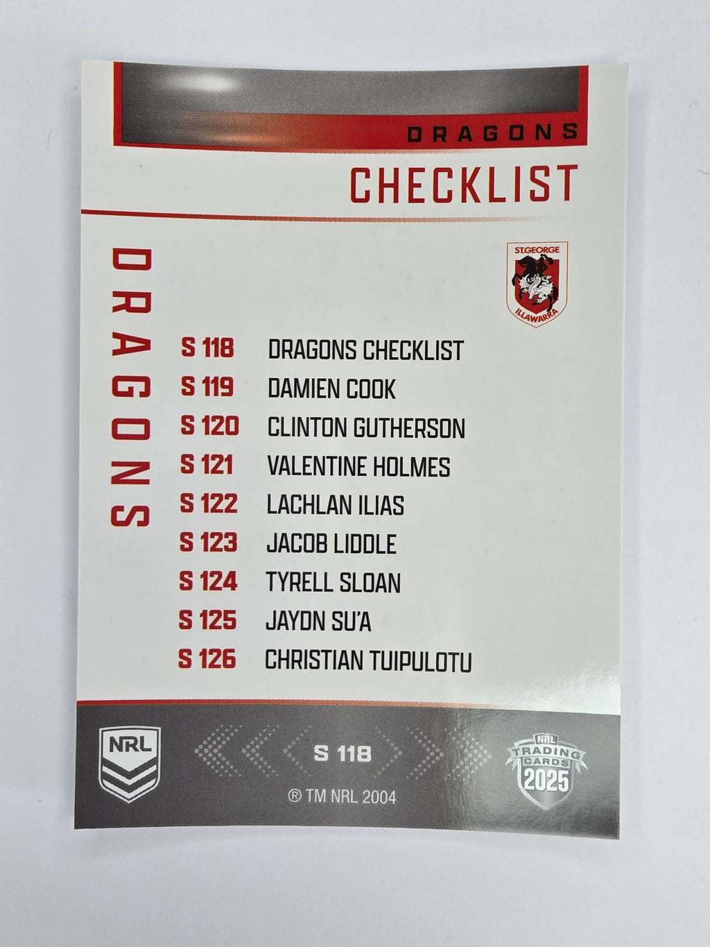NRL 2025 Elite | Silver Parallel | #S118 | Checklist | Dragons
