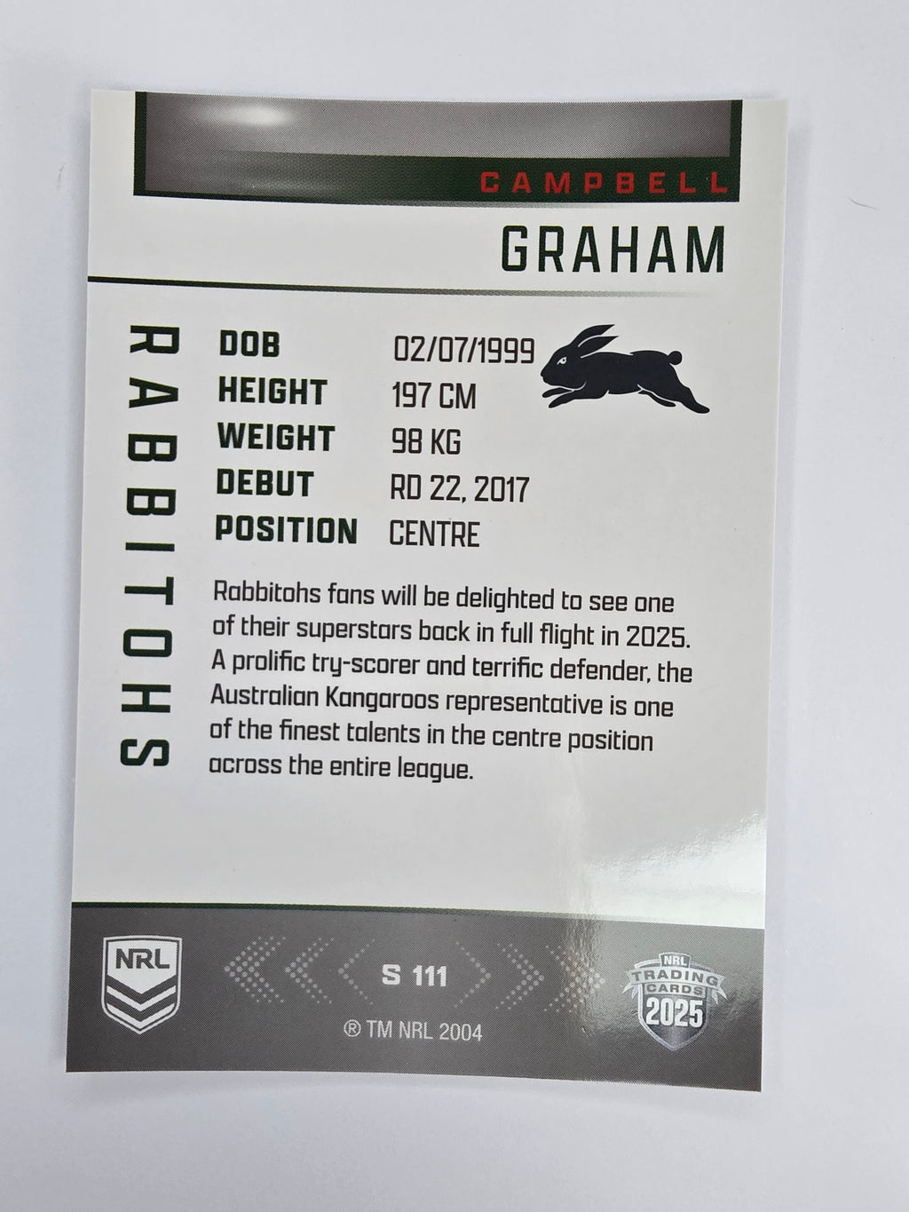 NRL 2025 Elite | Silver Parallel | #S111 | Campbell Graham | Rabbitohs