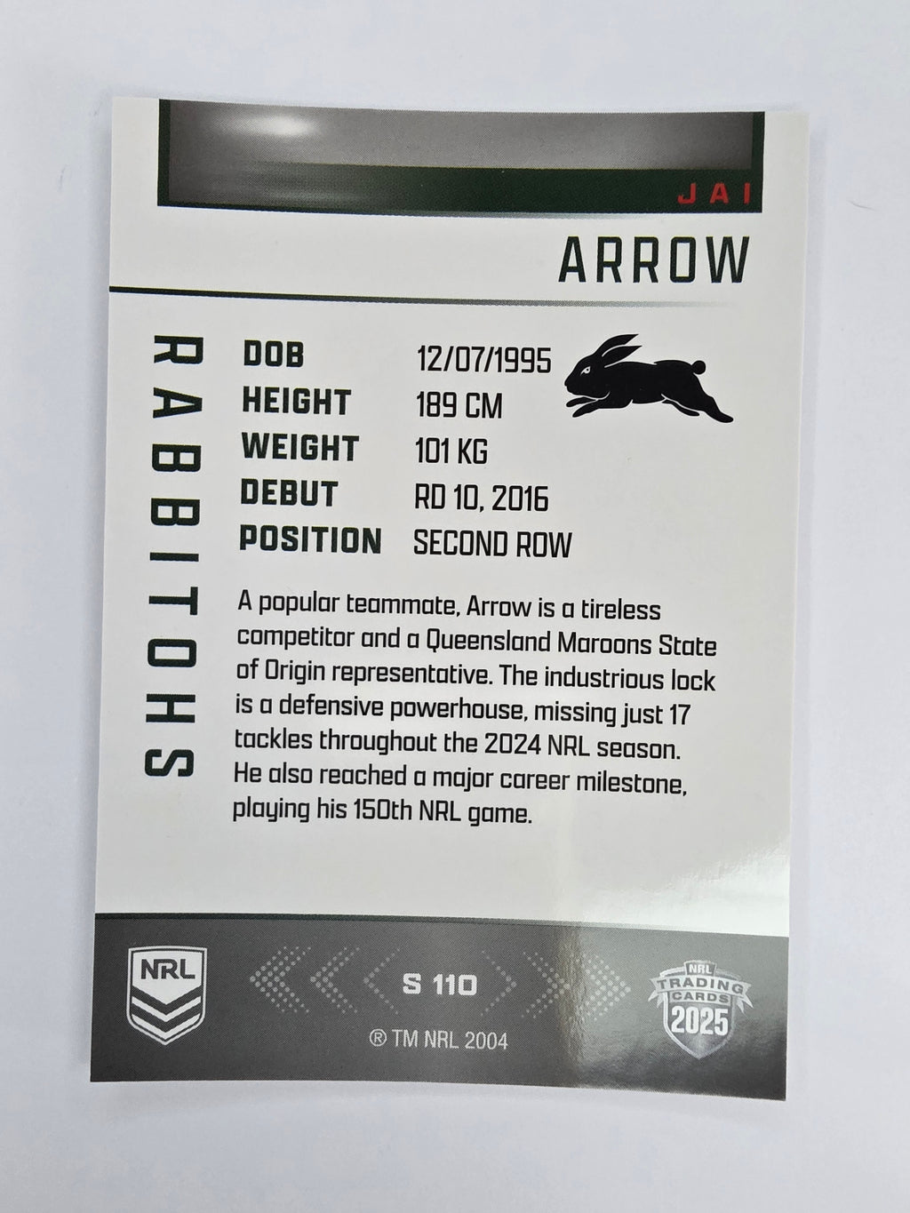 NRL 2025 Elite | Silver Parallel | #S110 | Jai Arrow | Rabbitohs