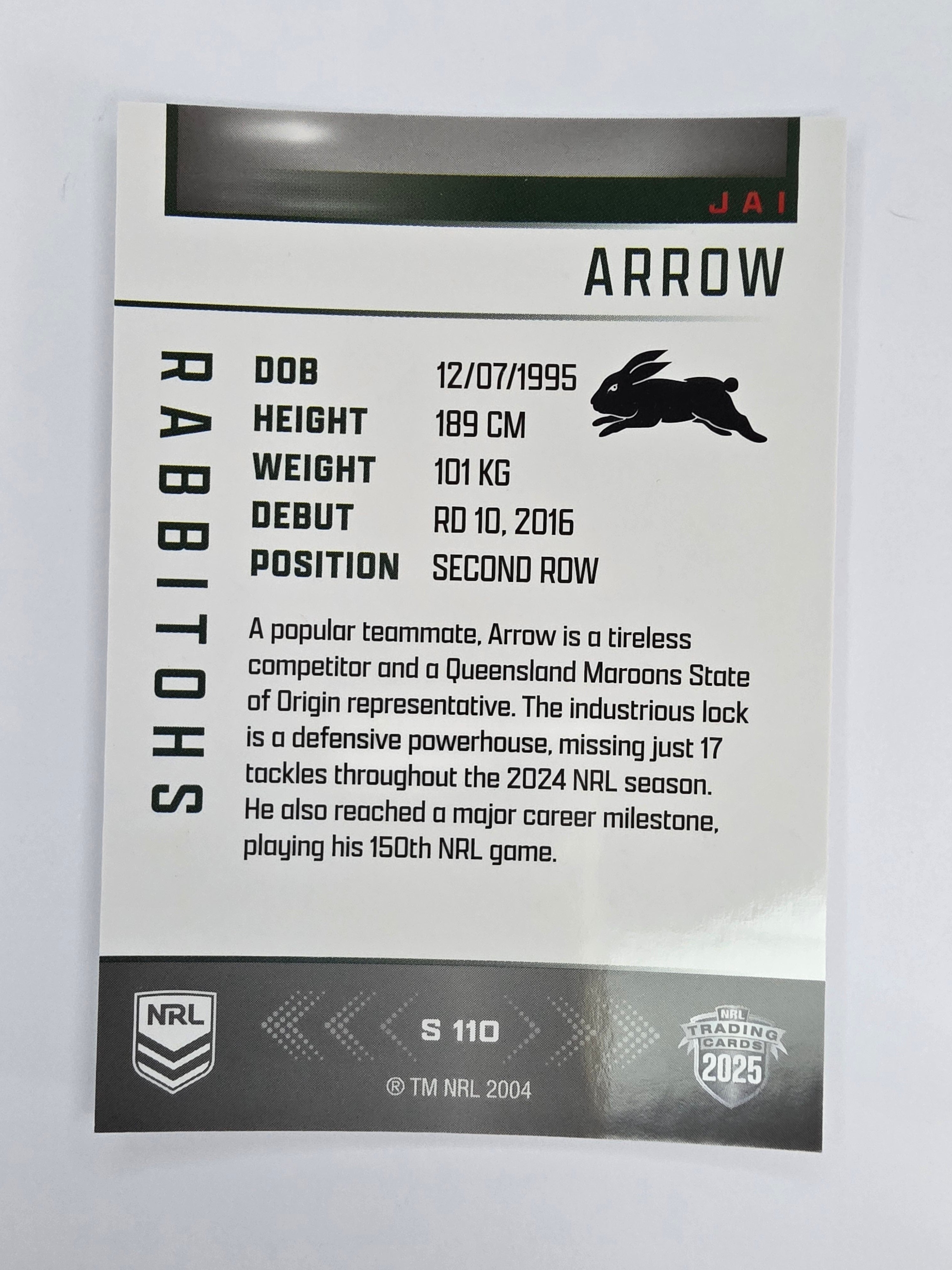 NRL 2025 Elite | Silver Parallel | #S110 | Jai Arrow | Rabbitohs
