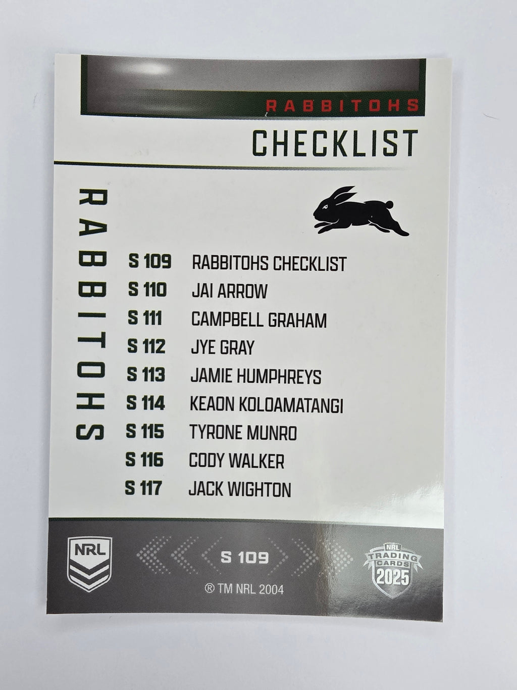 NRL 2025 Elite | Silver Parallel | #S109 | Checklist | Rabbitohs