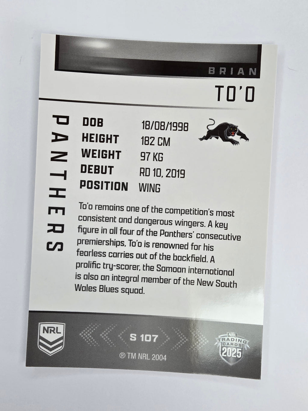 NRL 2025 Elite | Silver Parallel | #S107 | Brian To'o | Panthers