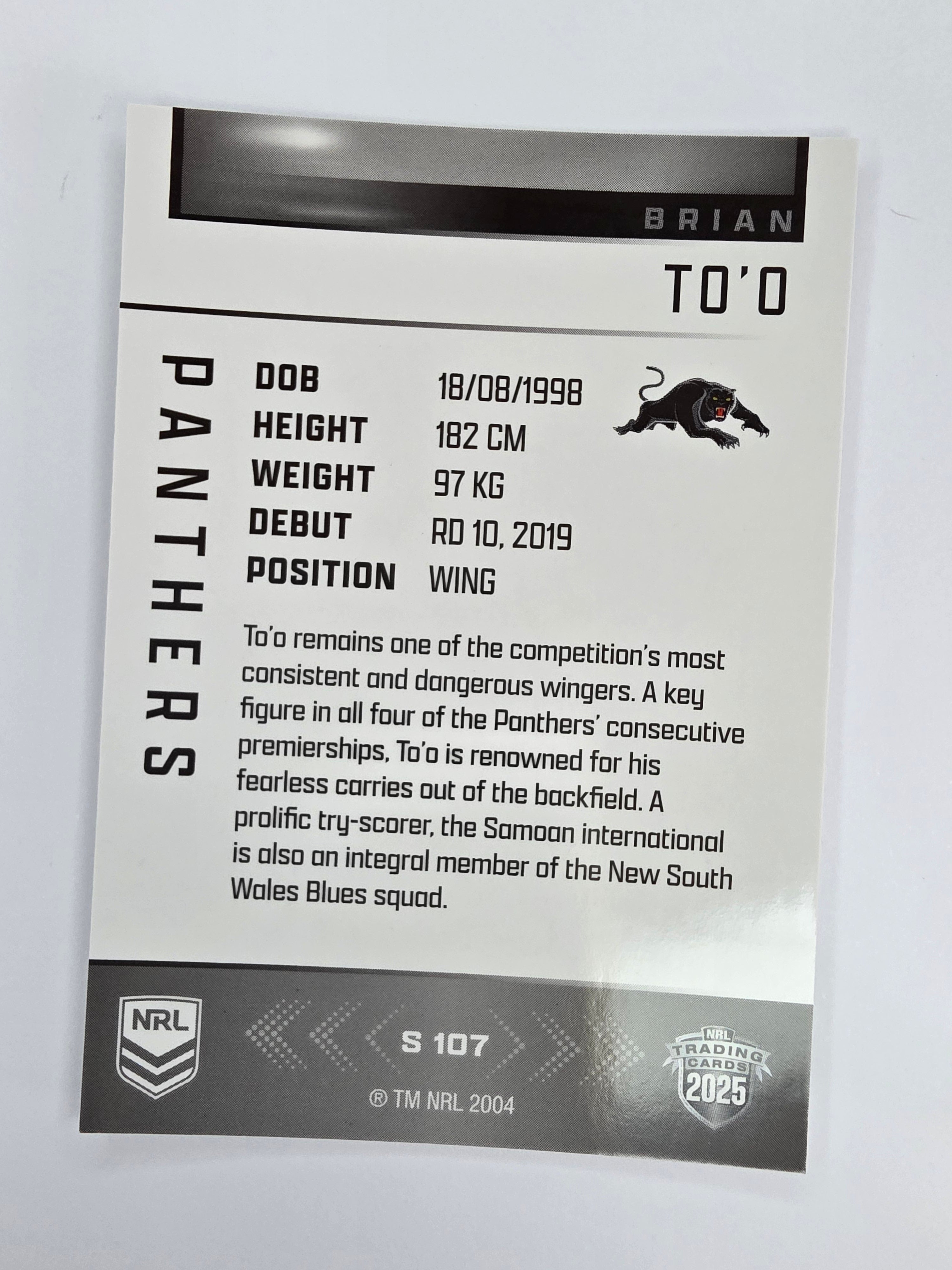 NRL 2025 Elite | Silver Parallel | #S107 | Brian To'o | Panthers