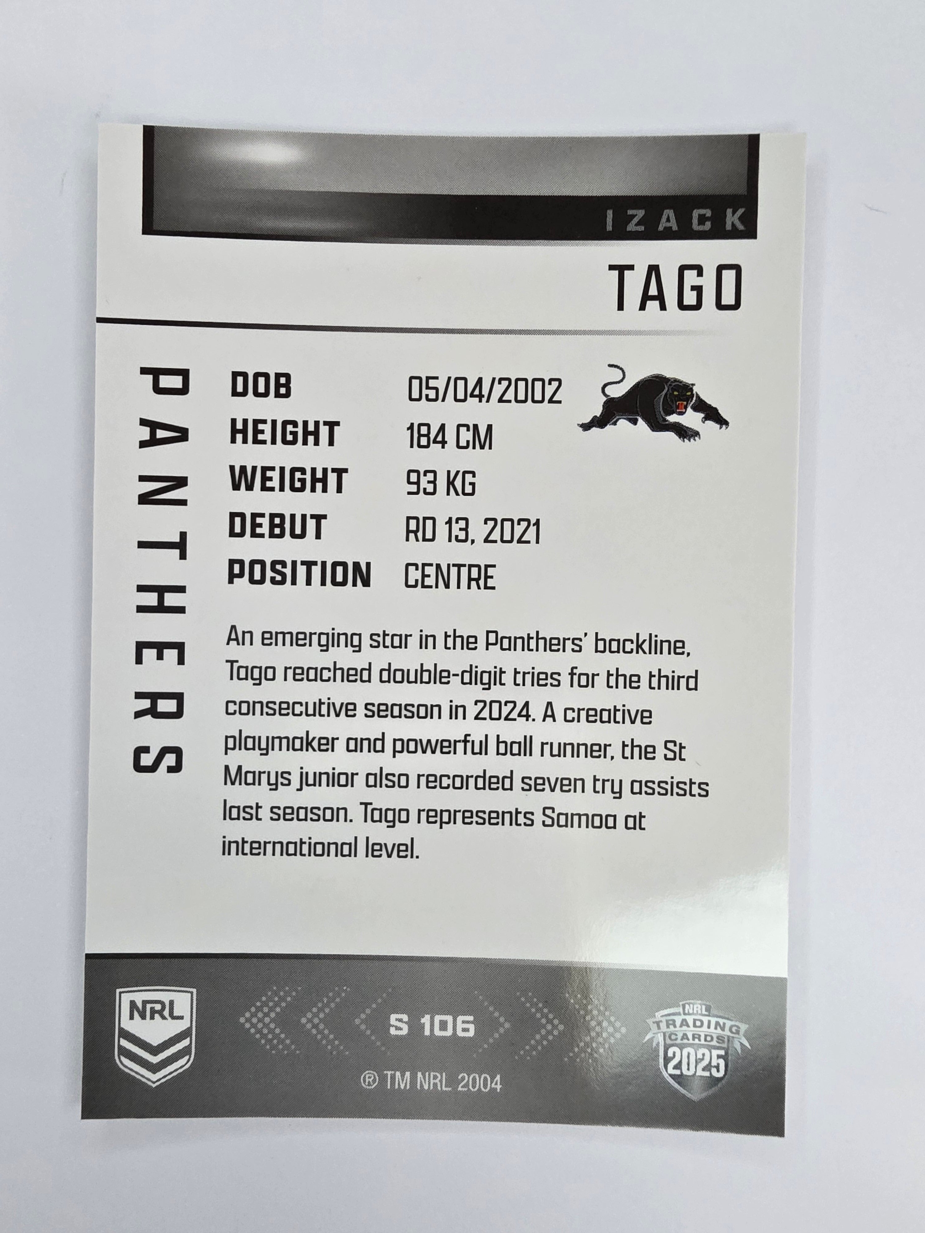 NRL 2025 Elite | Silver Parallel | #S106 | Izack Tago | Panthers