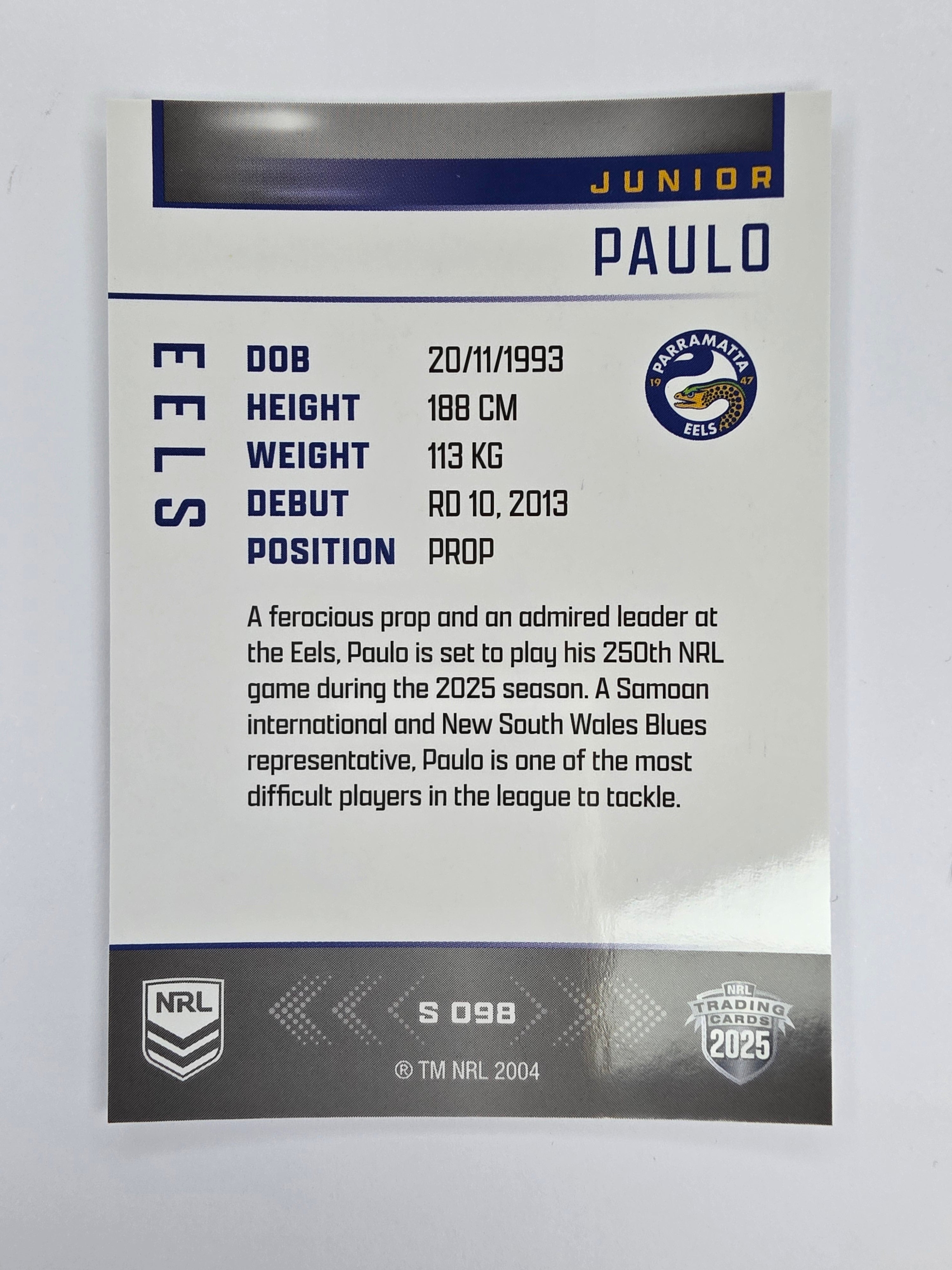 NRL 2025 Elite | Silver Parallel | #S098 | Junior Paulo | Eels