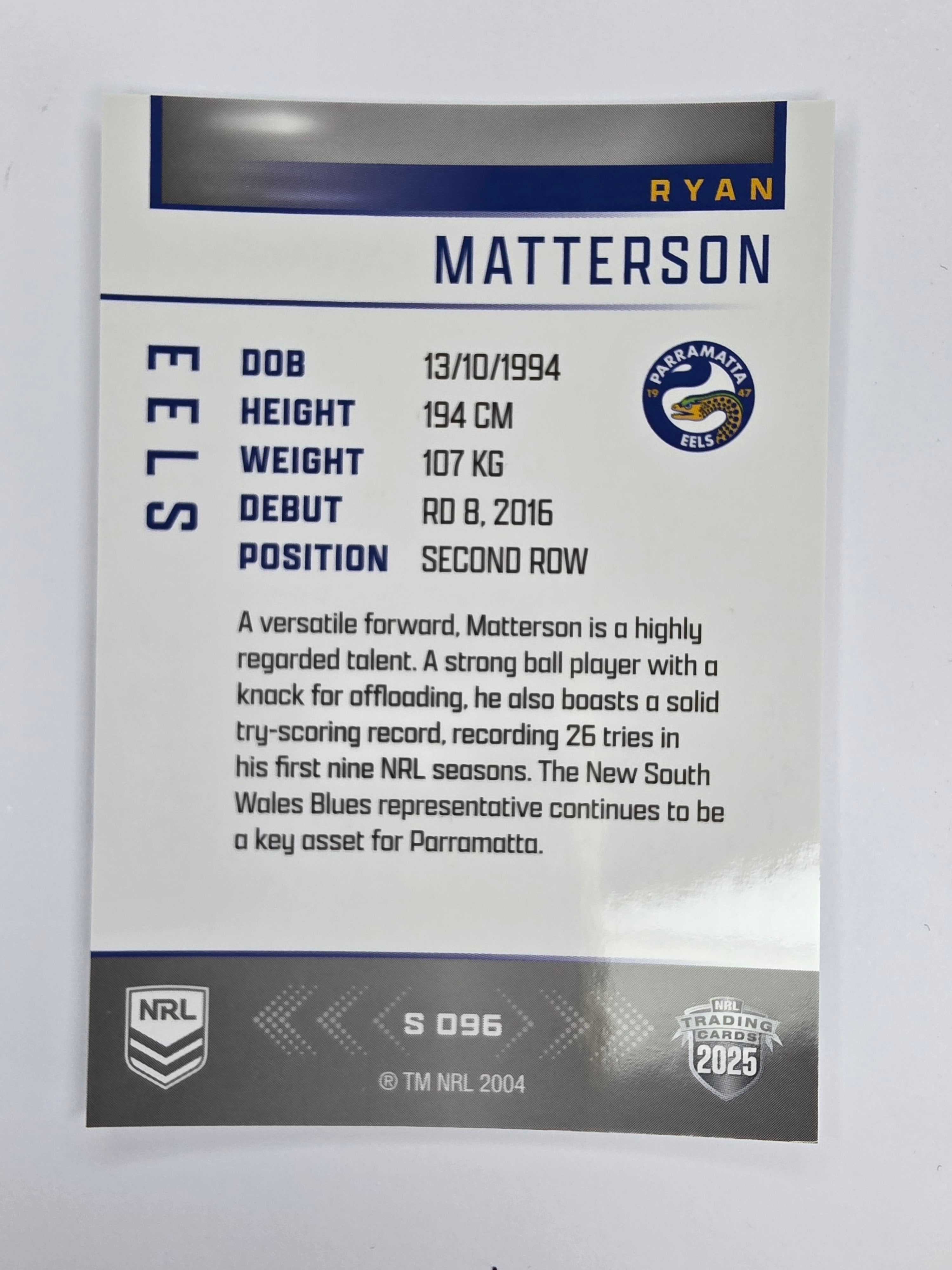 NRL 2025 Elite | Silver Parallel | #S096 | Ryan Matterson | Eels
