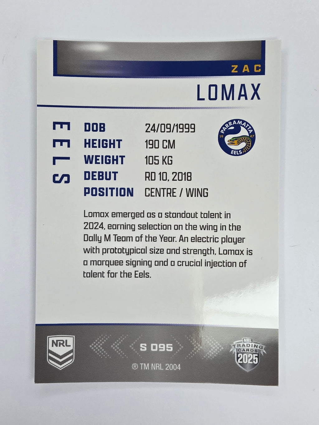 NRL 2025 Elite | Silver Parallel | #S095 | Zac Lomax | Eels