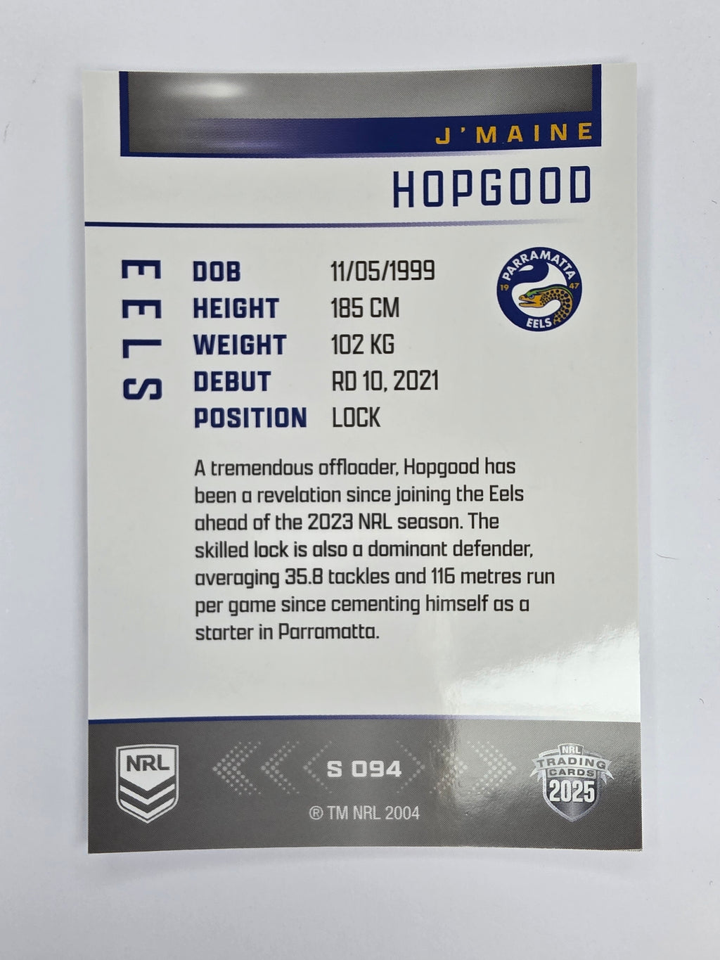 NRL 2025 Elite | Silver Parallel | #S094 | J'Maine Hopgood | Eels