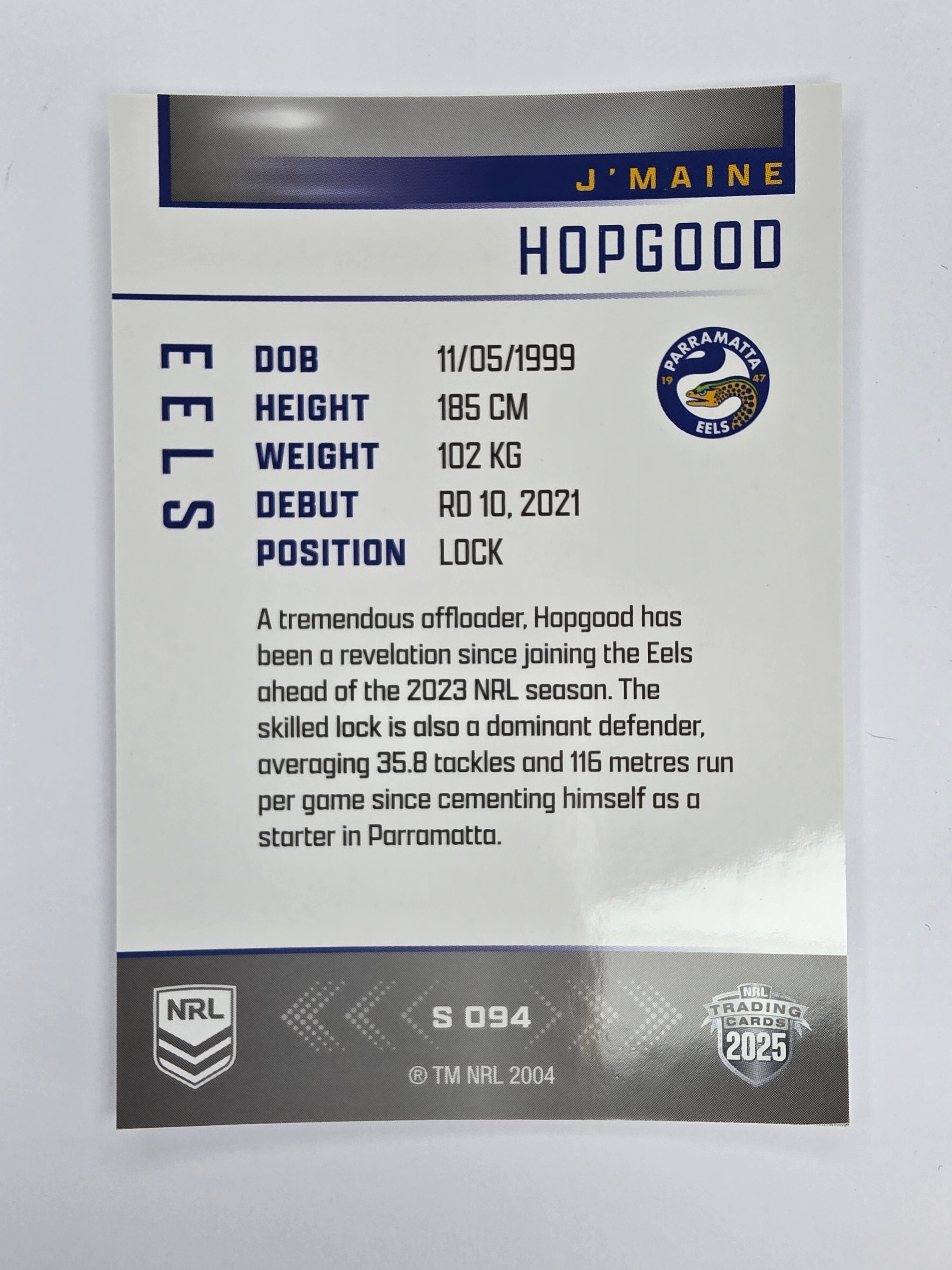 NRL 2025 Elite | Silver Parallel | #S094 | J'Maine Hopgood | Eels
