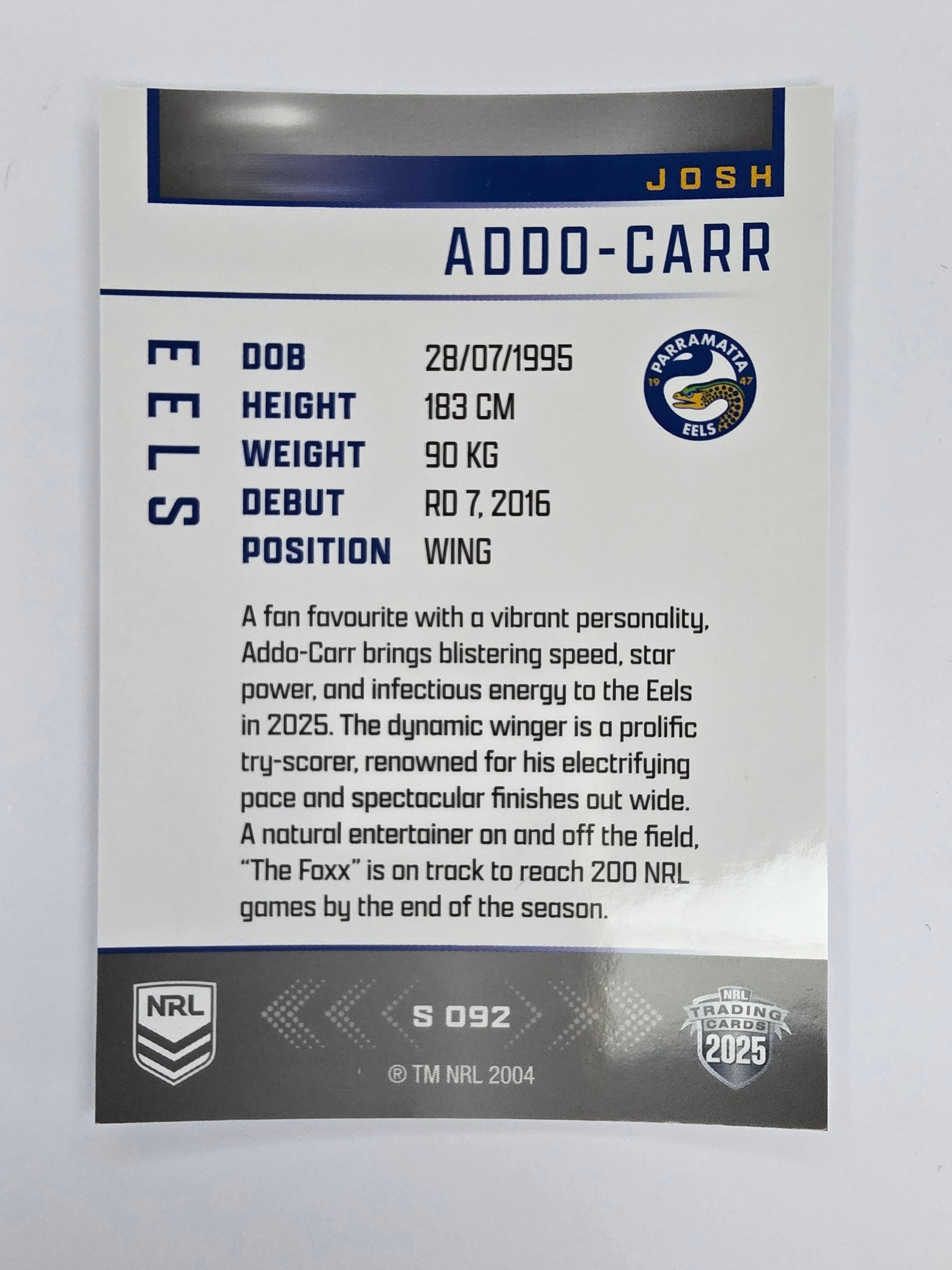 NRL 2025 Elite | Silver Parallel | #S092 | Josh Addo-Carr | Eels