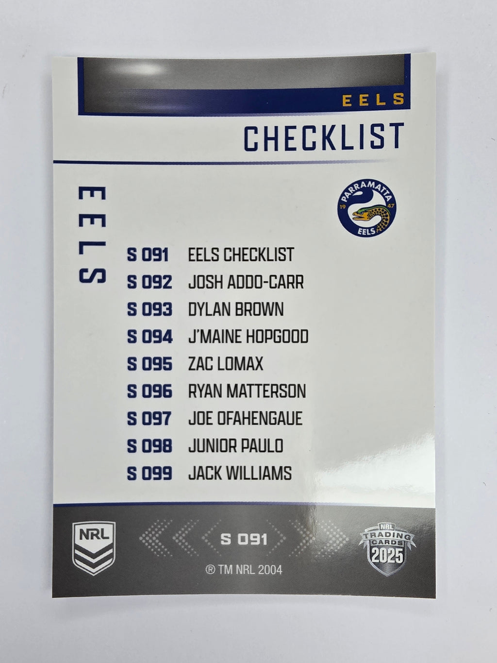 NRL 2025 Elite | Silver Parallel | #S091 | Checklist | Eels