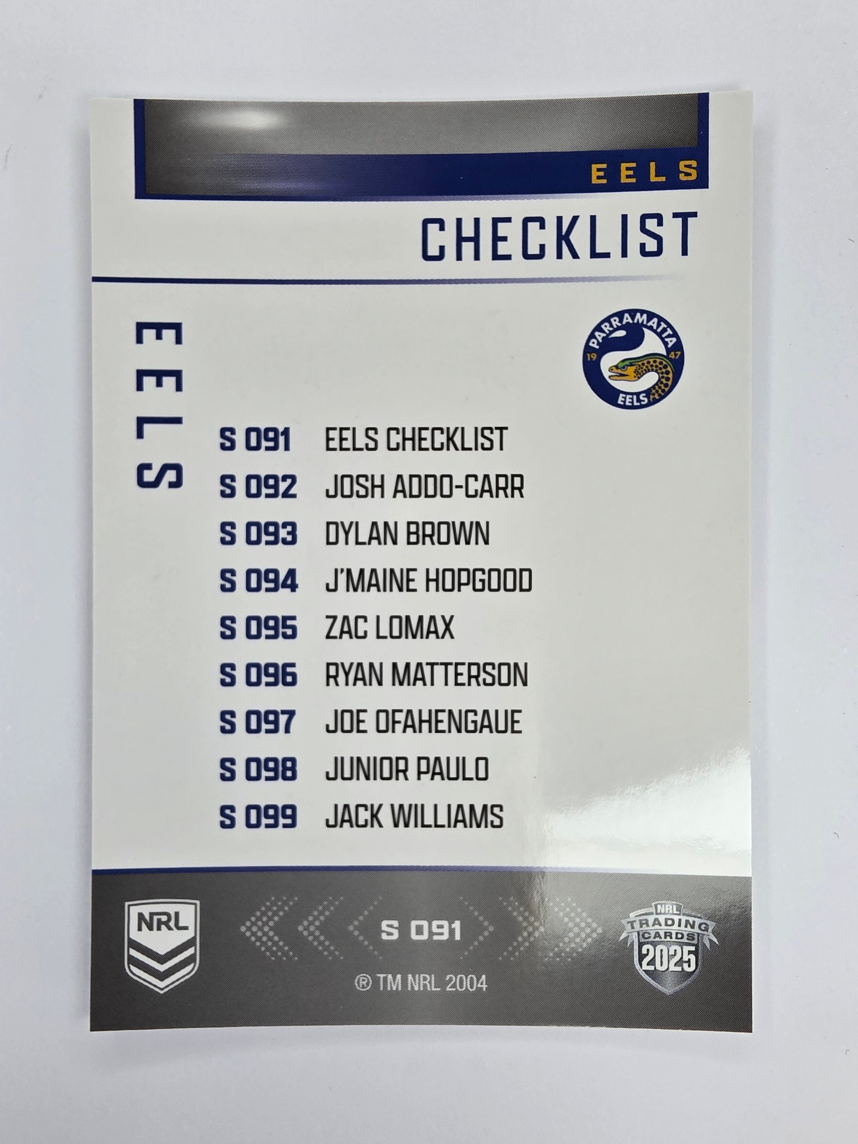 NRL 2025 Elite | Silver Parallel | #S091 | Checklist | Eels