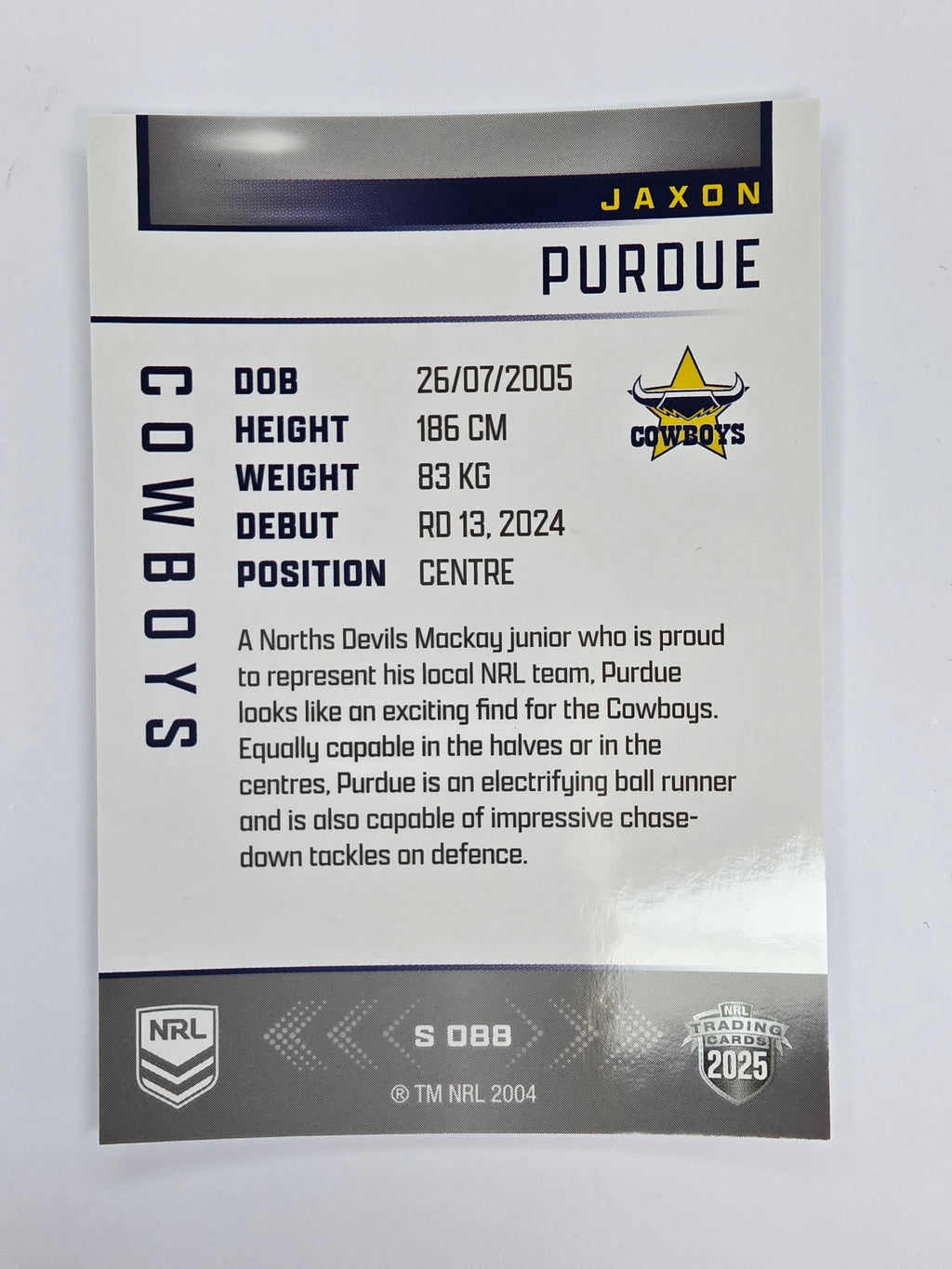 NRL 2025 Elite | Silver Parallel | #S088 | Jaxon Purdue | Cowboys