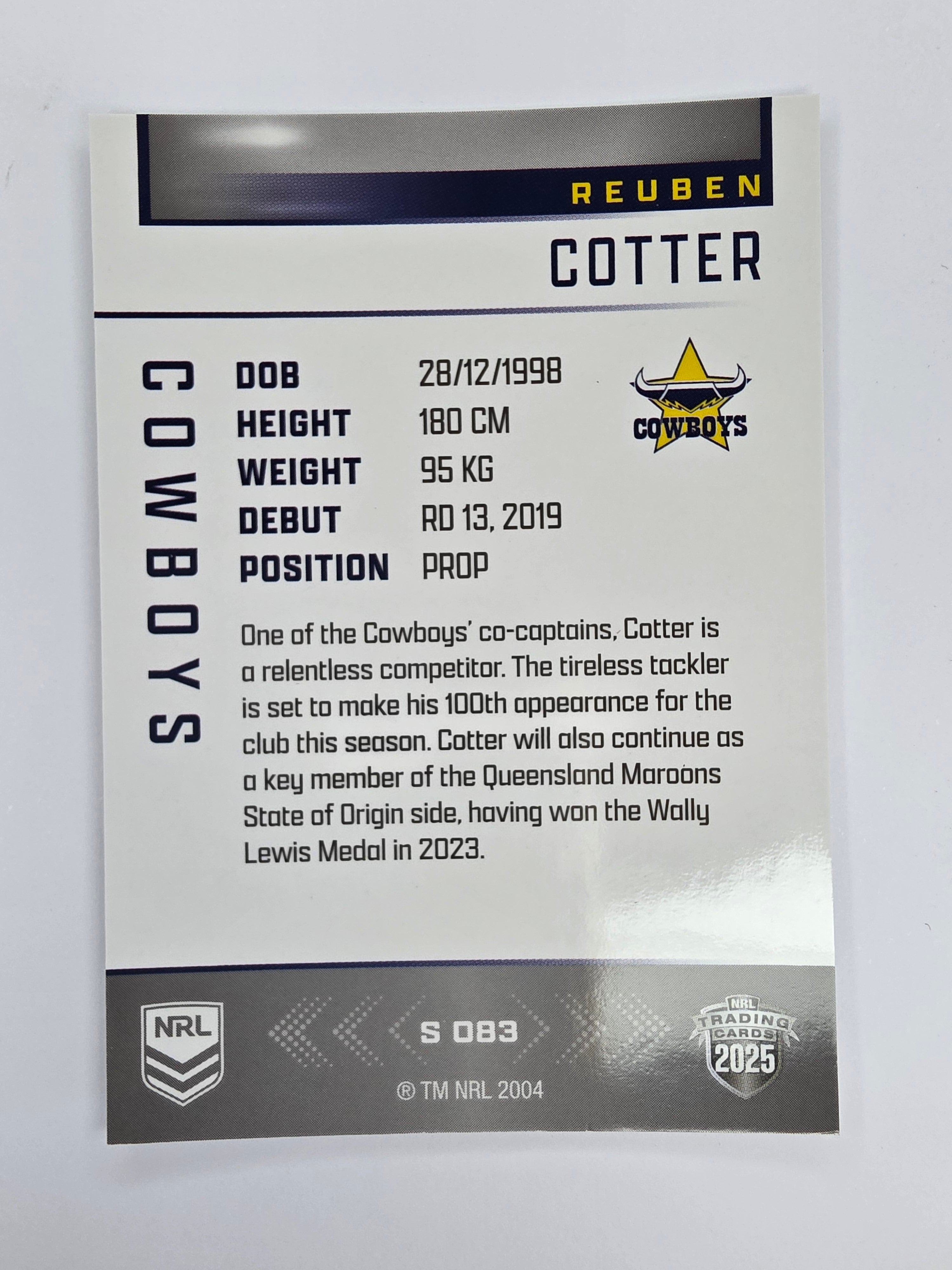 NRL 2025 Elite | Silver Parallel | #S083 | Reuben Cotter | Cowboys
