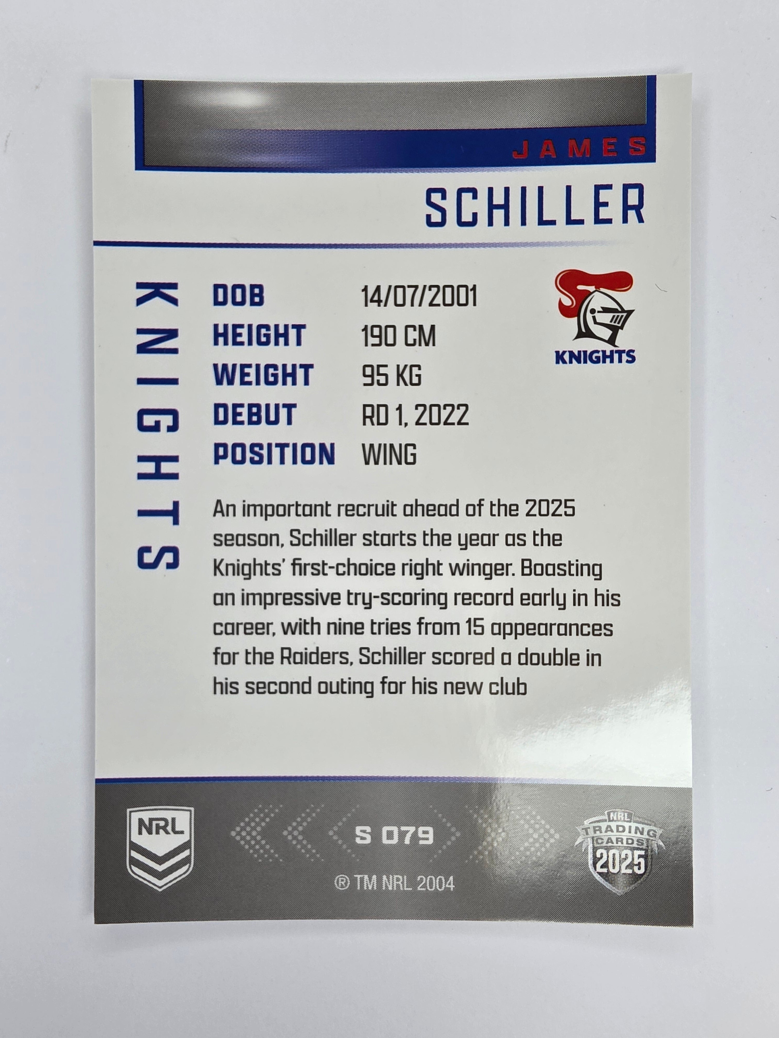 NRL 2025 Elite | Silver Parallel | #S079 | James Schiller | Knights