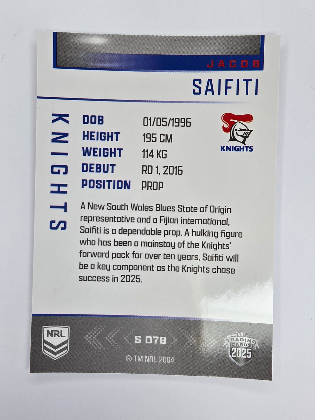 NRL 2025 Elite | Silver Parallel | #S078 | Jacob Saifiti | Knights
