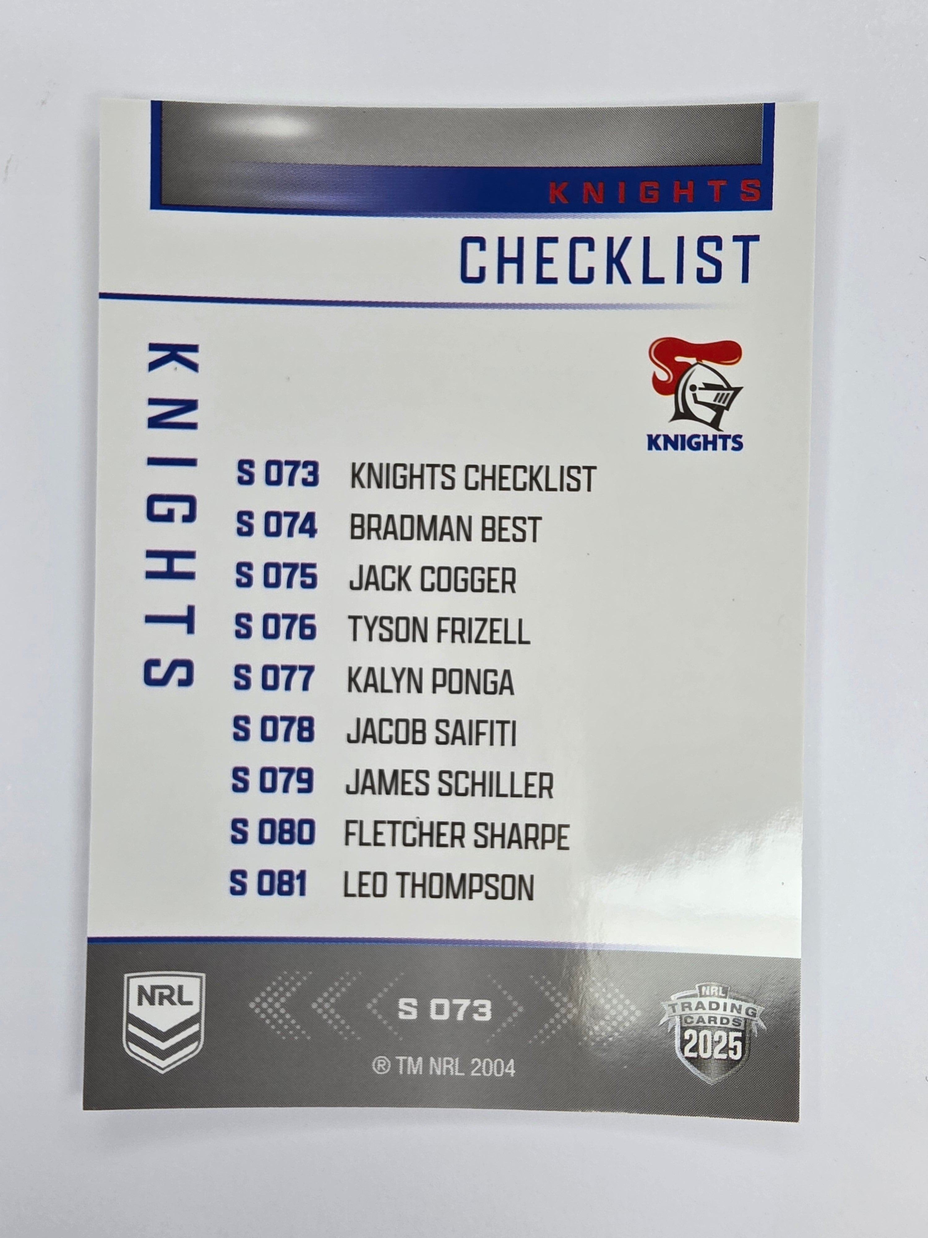 NRL 2025 Elite | Silver Parallel | #S073 | Checklist | Knights