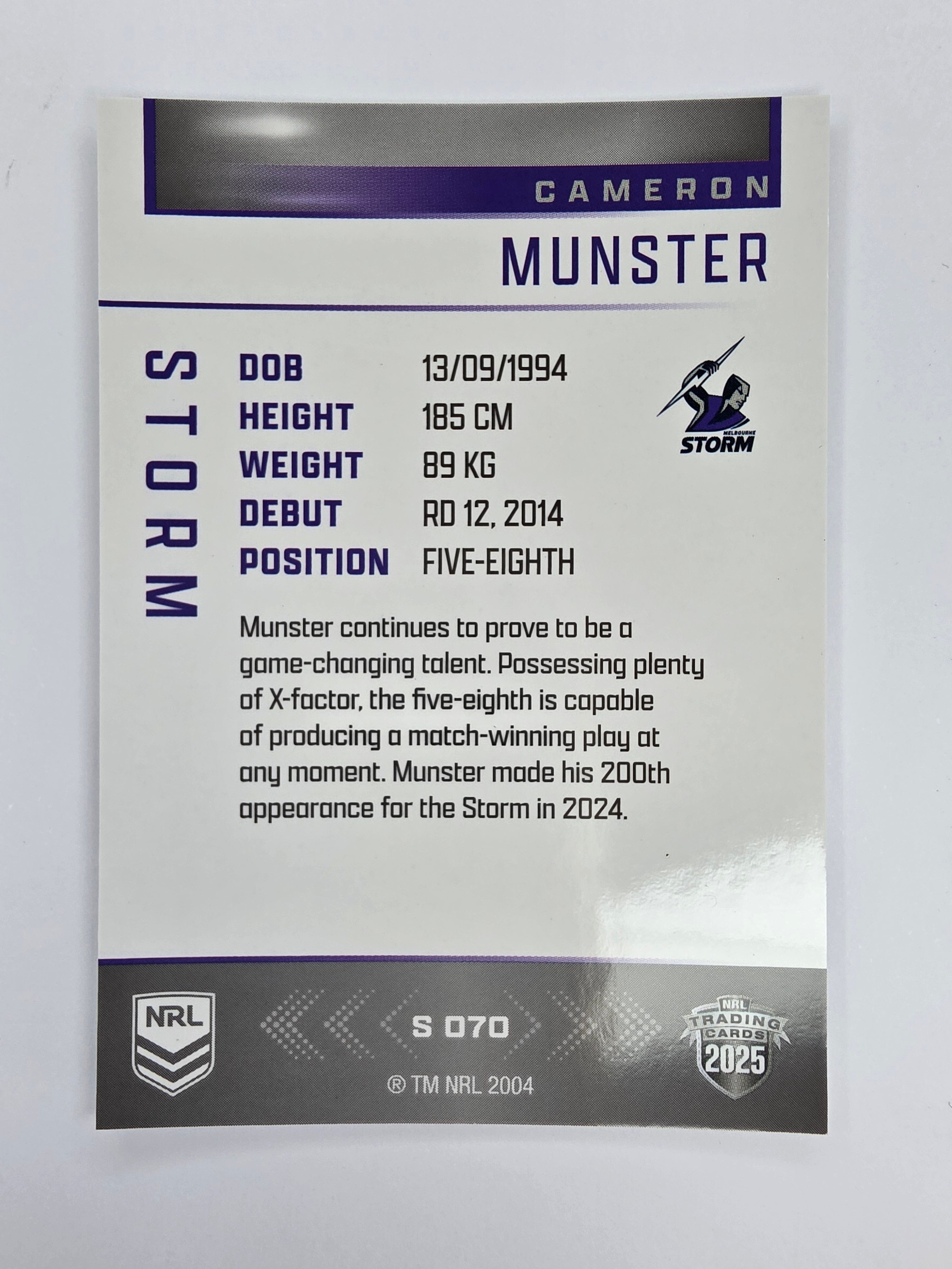 NRL 2025 Elite | Silver Parallel | #S070 | Cameron Munster | Storm