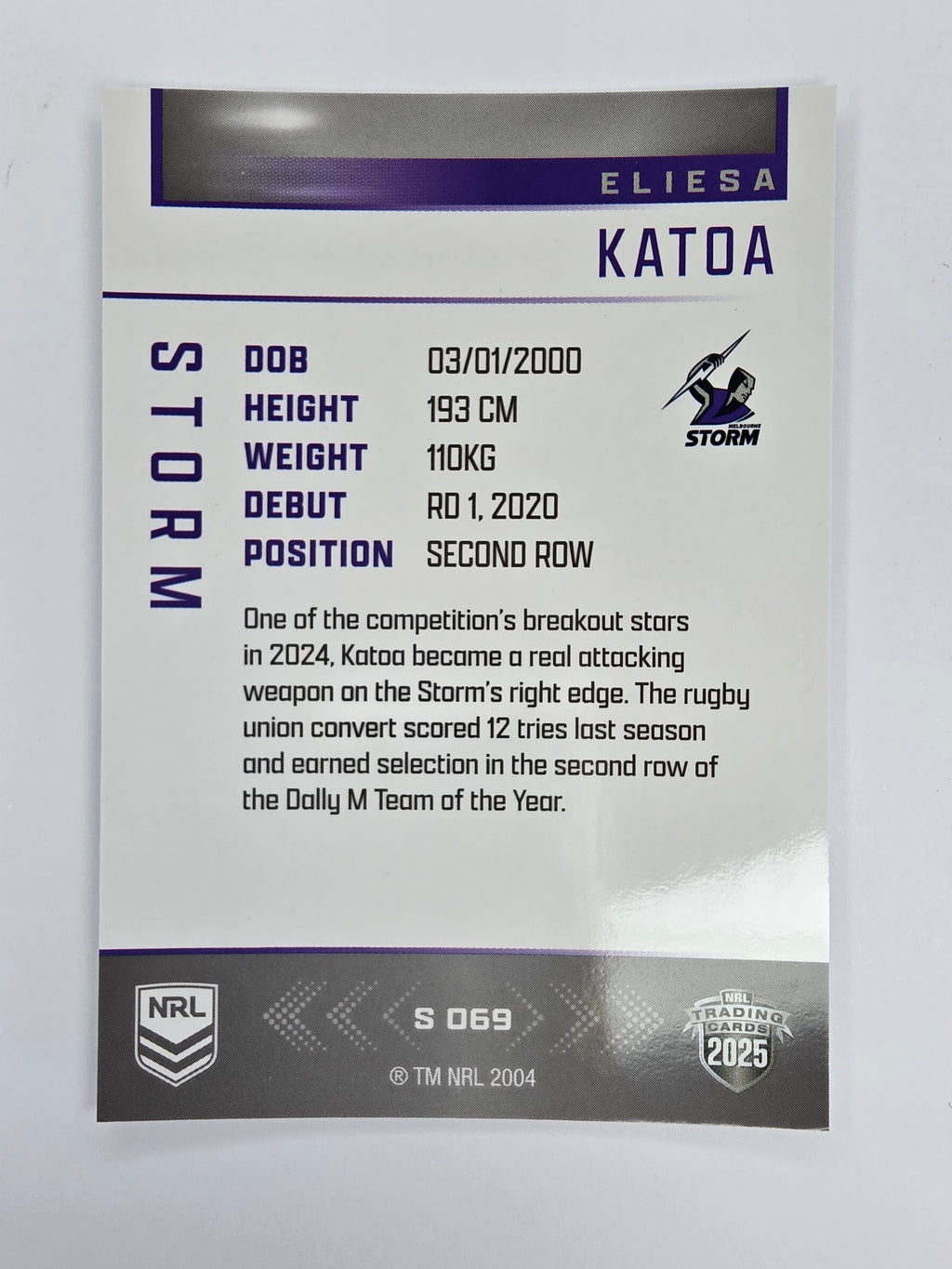 NRL 2025 Elite | Silver Parallel | #S069 | Eliesa Katoa | Storm