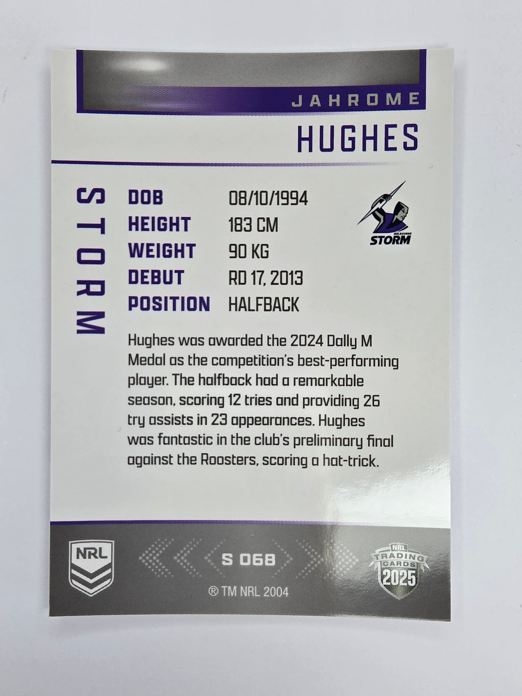 NRL 2025 Elite | Silver Parallel | #S068 | Jahrome Hughes | Storm