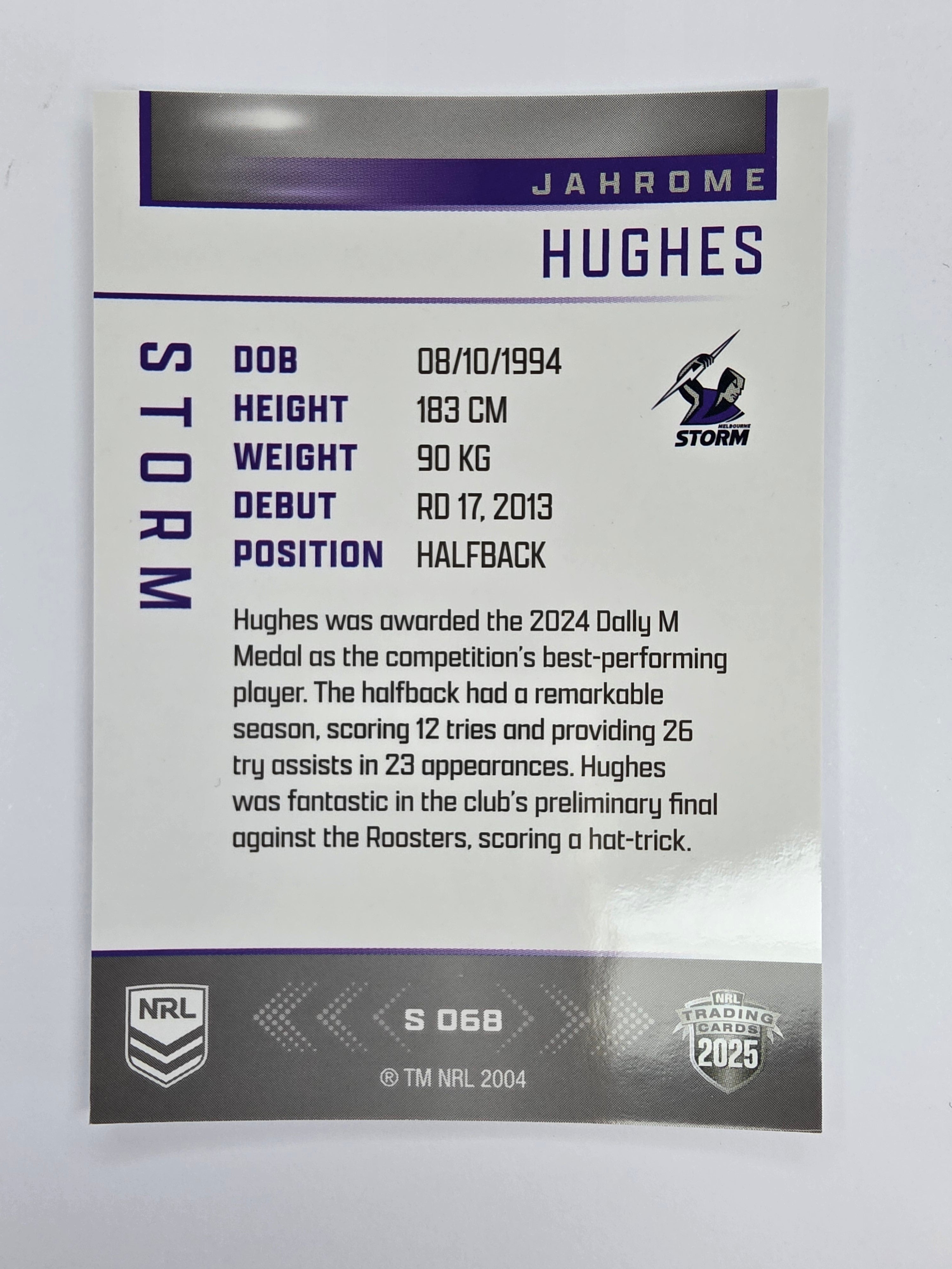 NRL 2025 Elite | Silver Parallel | #S068 | Jahrome Hughes | Storm
