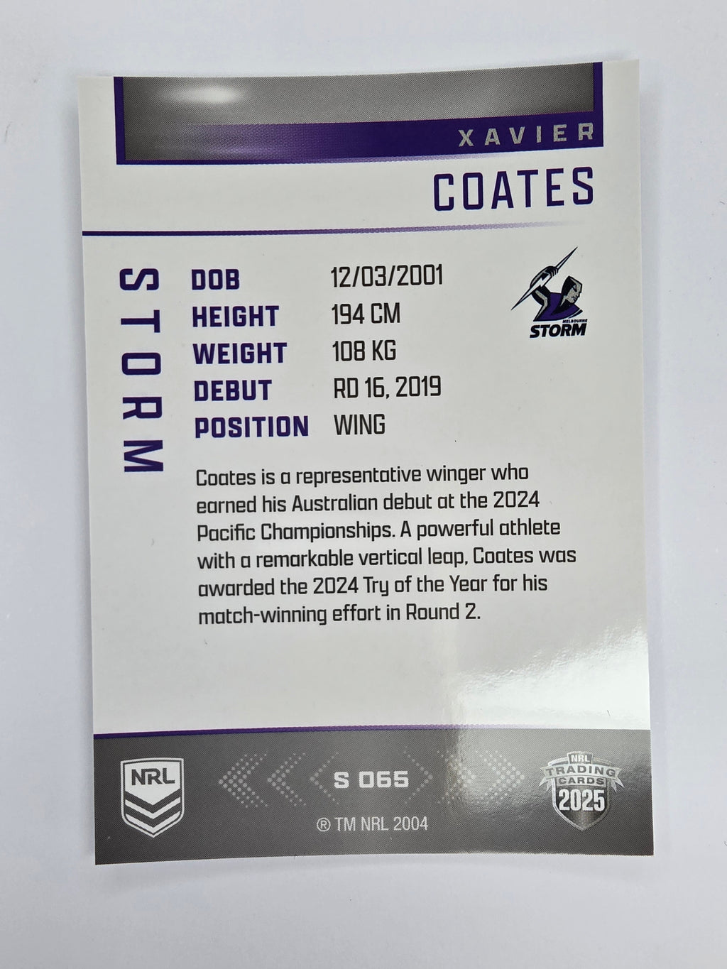 NRL 2025 Elite | Silver Parallel | #S065 | Xavier Coates | Storm