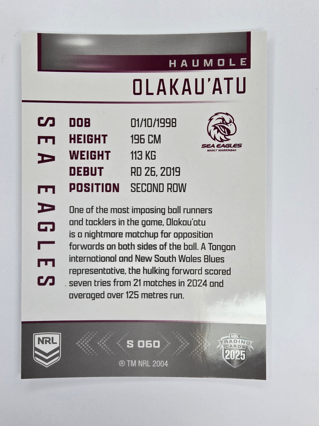 NRL 2025 Elite | Silver Parallel | #S060 | Haumole Olakau'atu | Sea Eagles
