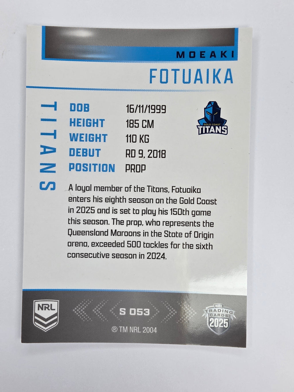 NRL 2025 Elite | Silver Parallel | #S053 | Moeaki Foiuaika | Titans
