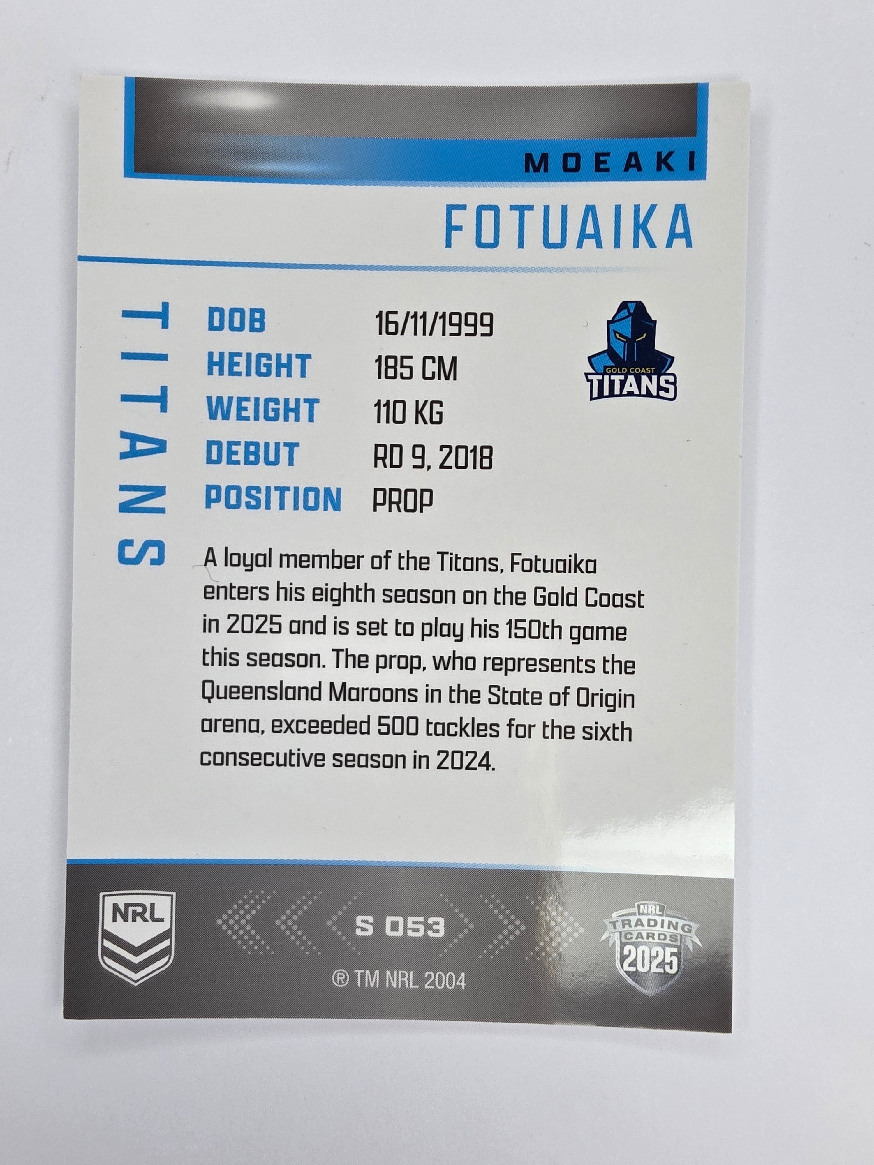 NRL 2025 Elite | Silver Parallel | #S053 | Moeaki Foiuaika | Titans