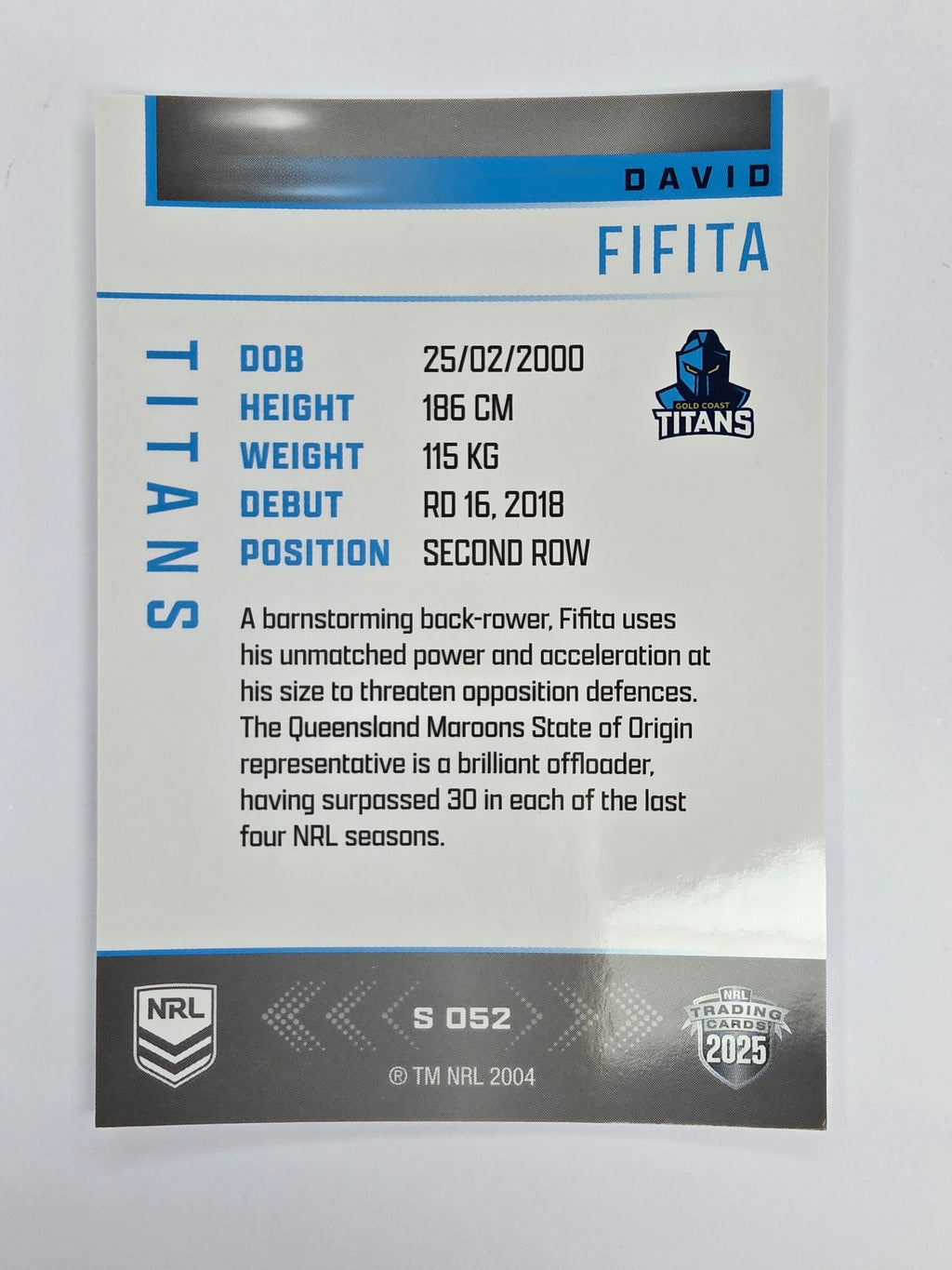 NRL 2025 Elite | Silver Parallel | #S052 | David Fifita | Titans