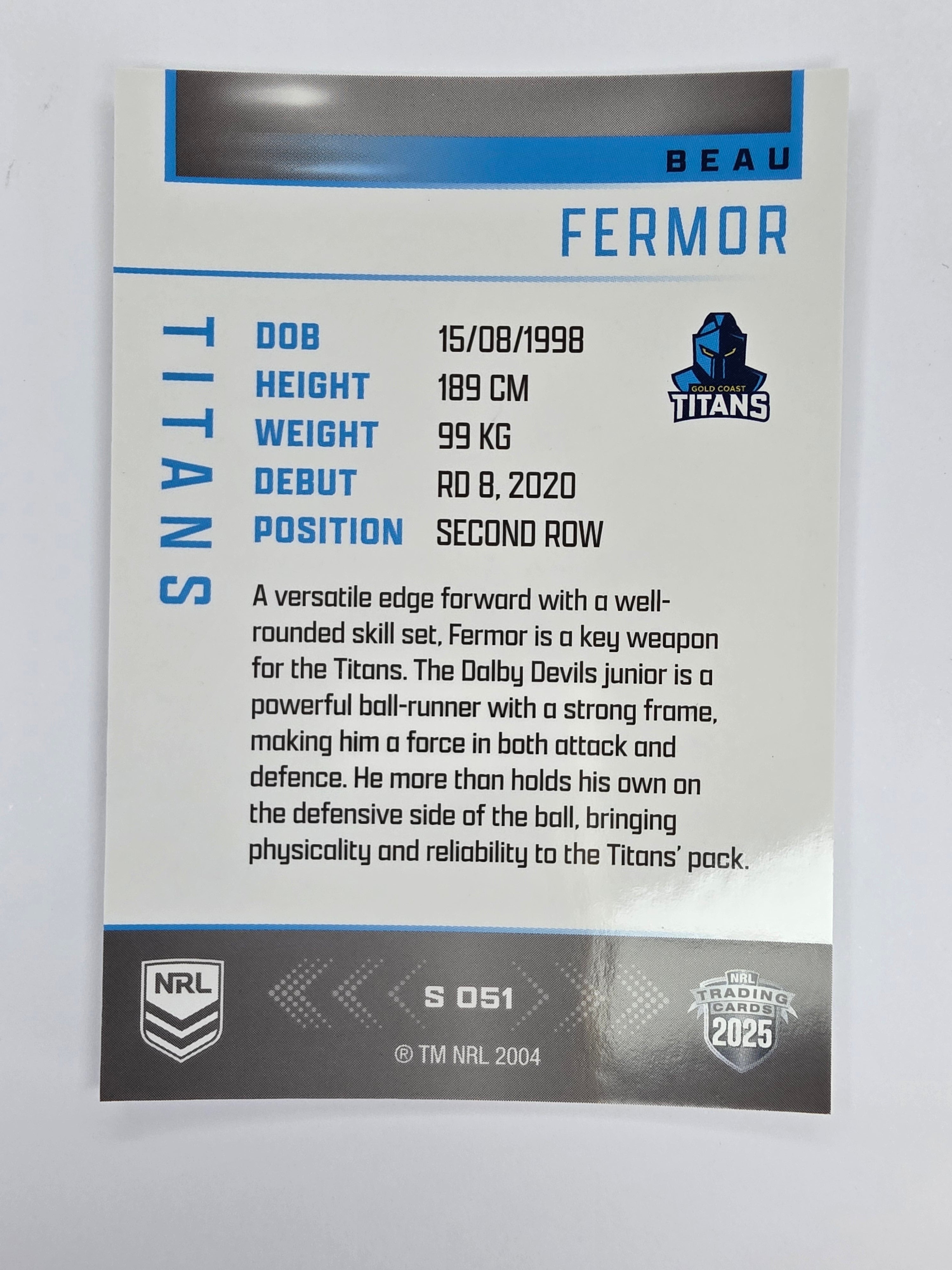 NRL 2025 Elite | Silver Parallel | #S051 | Beau Fermor | Titans